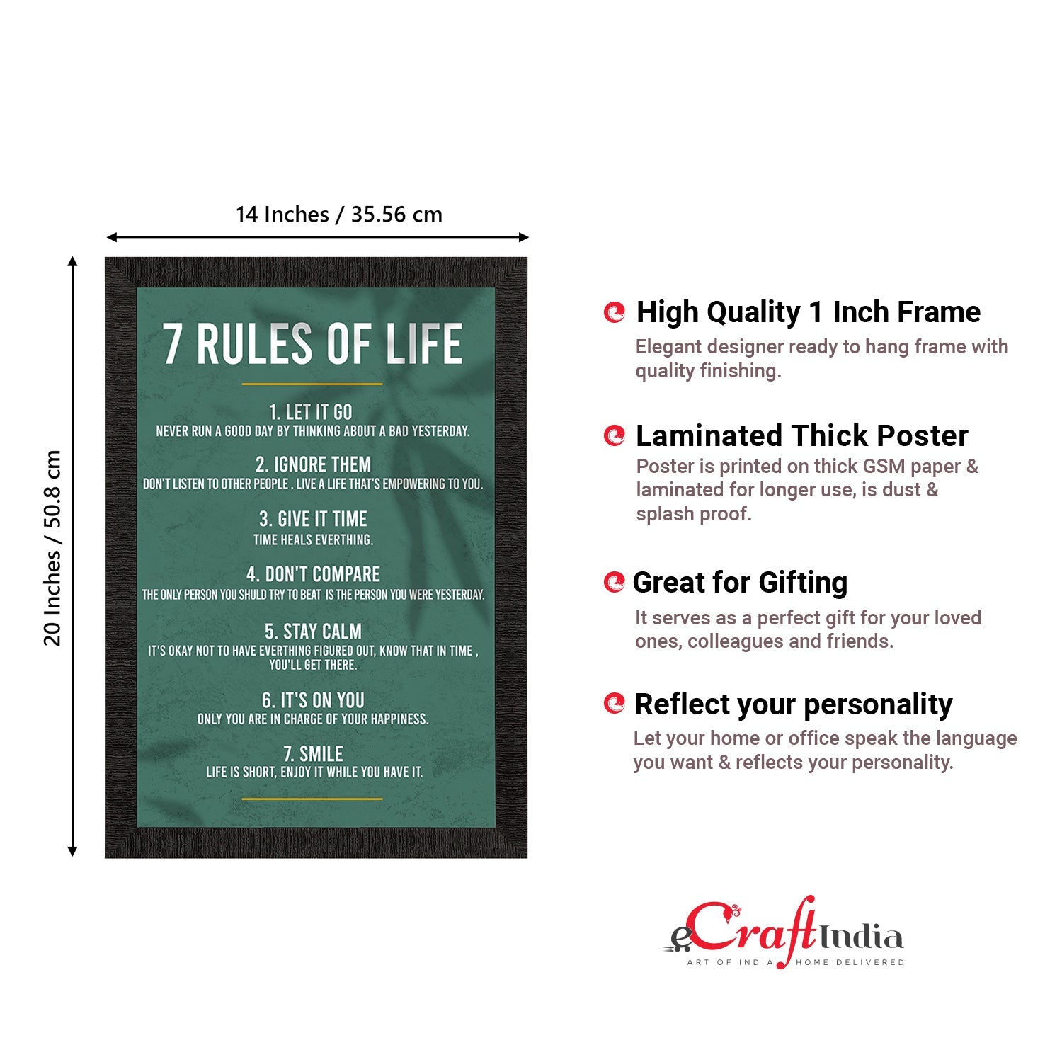 "7 Rules of Life " Motivational Quote Satin Matt Texture UV Art Painting Kafalo