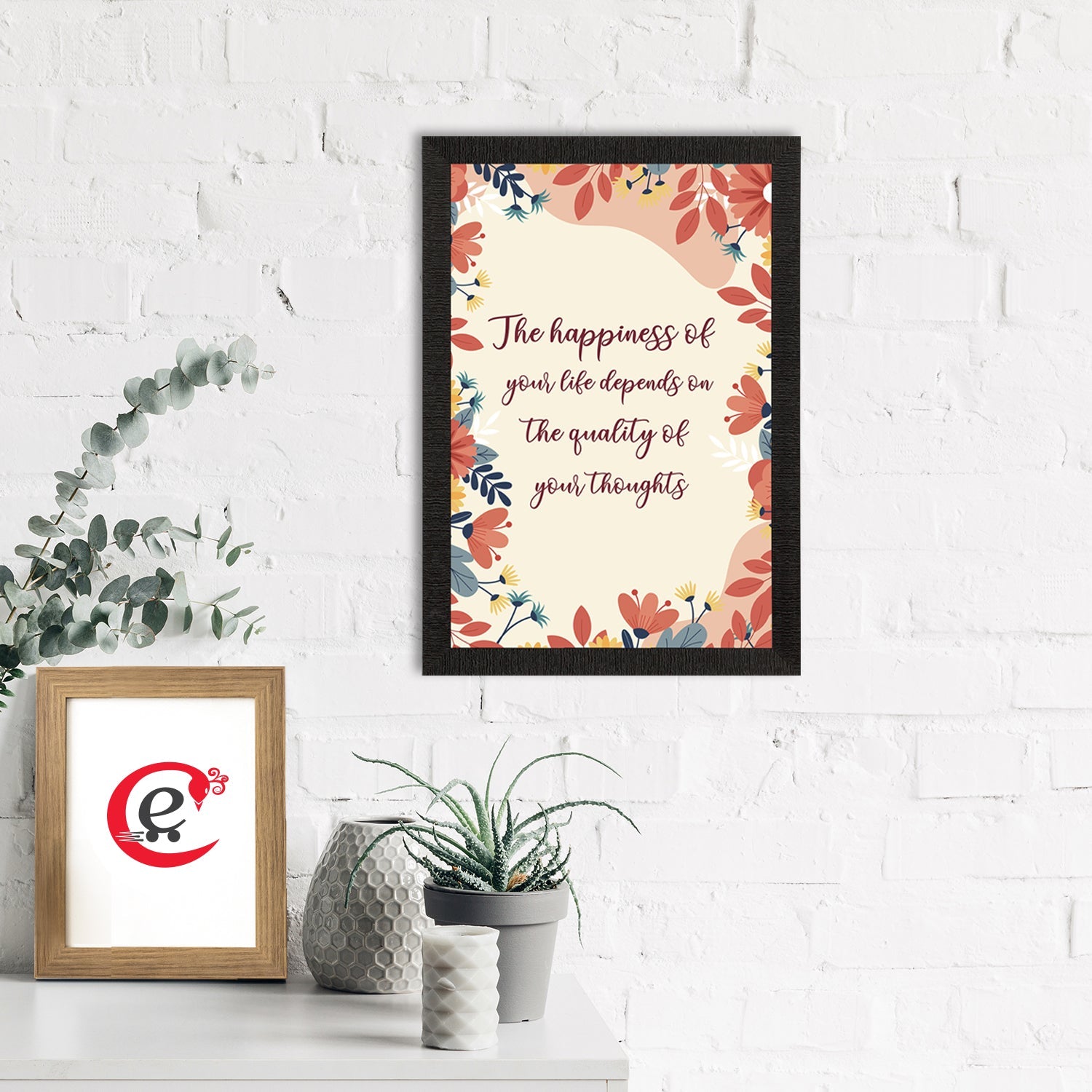 "The Happiness of Your Life Depends On The Quality Of Your Thoughts" Motivational Quote Satin Matt Texture UV Art Painting Kafalo