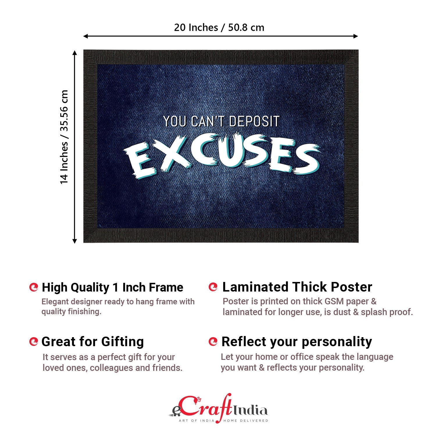 "You can't Deposit Excuses" Motivational Quote Satin Matt Texture UV Art Painting Kafalo