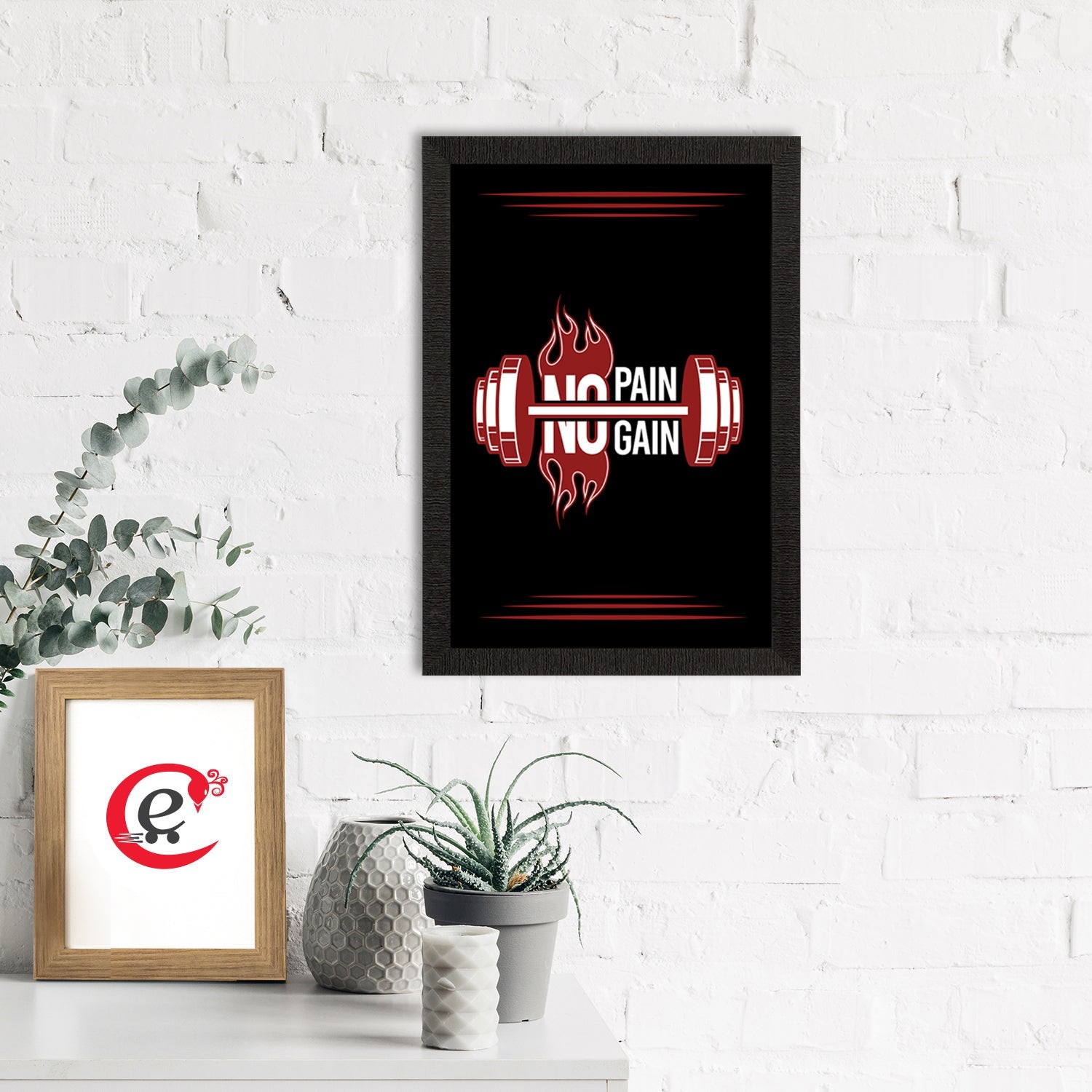 "No Pain, No Gain" Gym Motivational Quote Satin Matt Texture UV Art Painting Kafalo