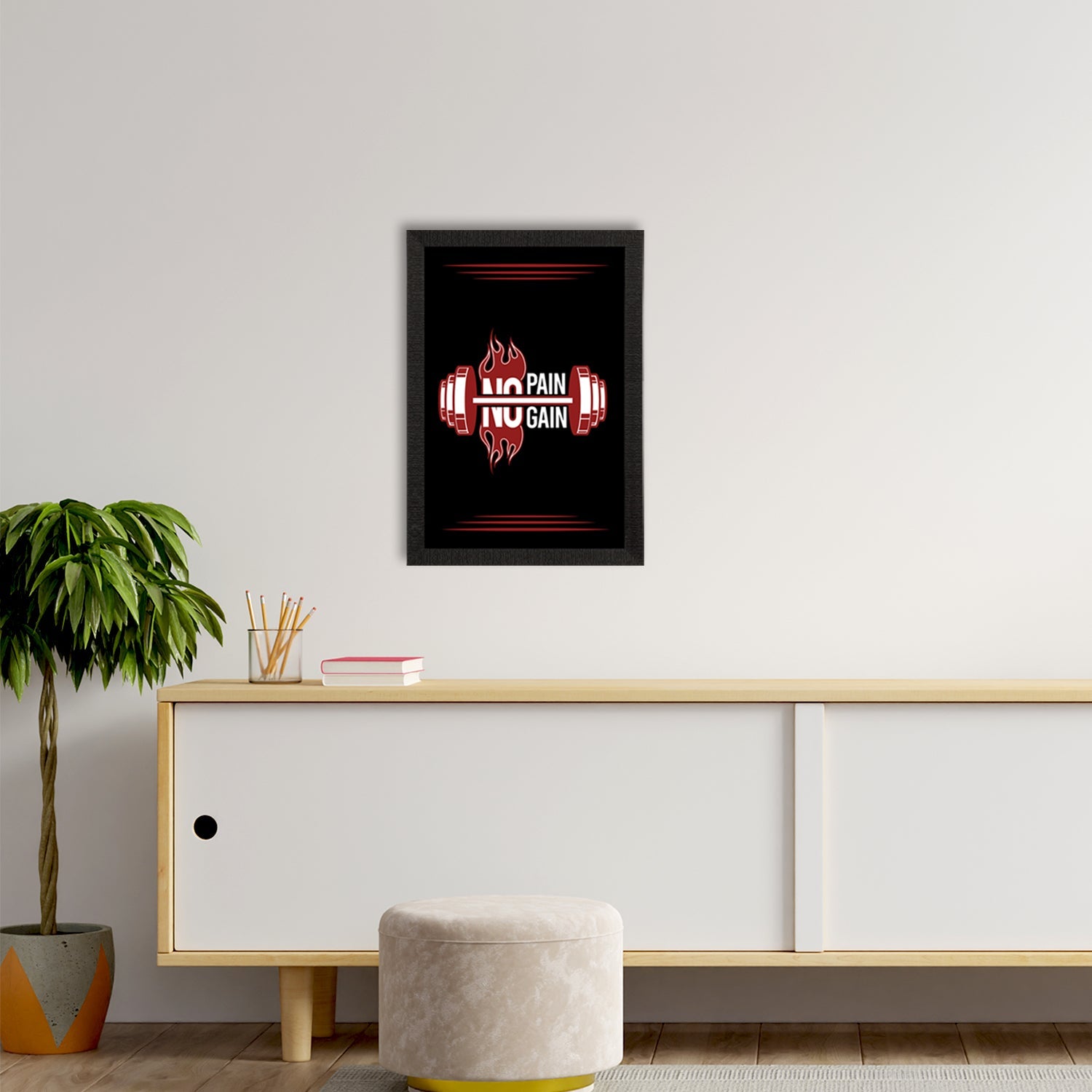 "No Pain, No Gain" Gym Motivational Quote Satin Matt Texture UV Art Painting Kafalo