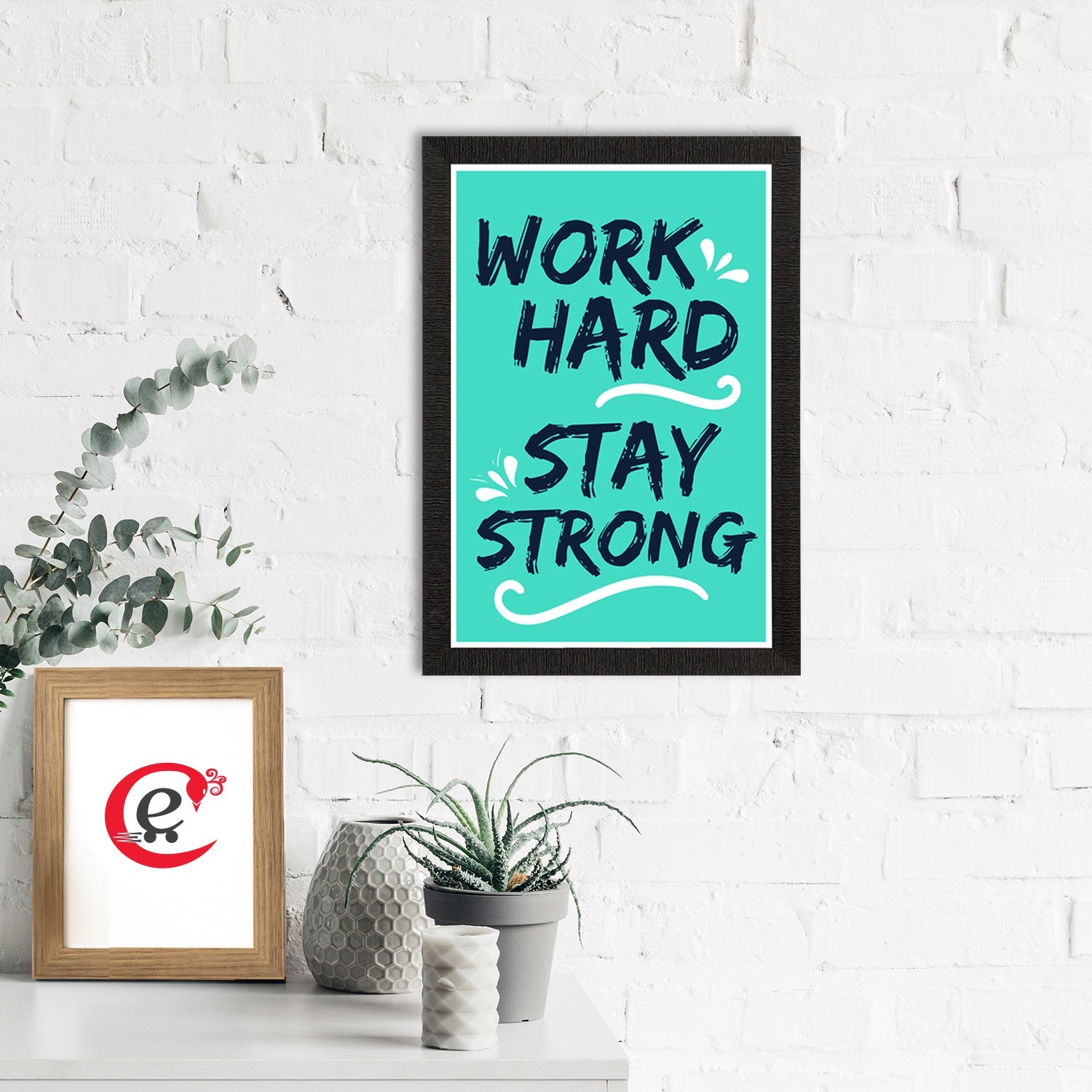 "Work Hard, Stay Strong" Motivational Quote Satin Matt Texture UV Art Painting Kafalo