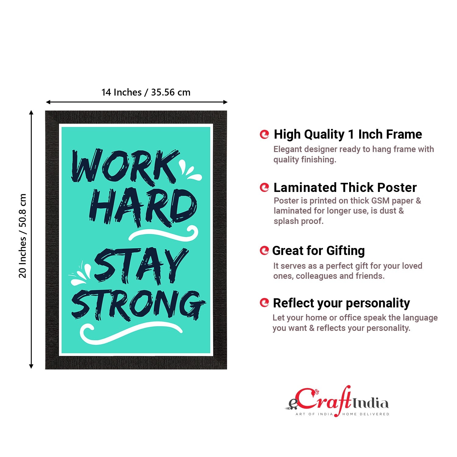 "Work Hard, Stay Strong" Motivational Quote Satin Matt Texture UV Art Painting Kafalo