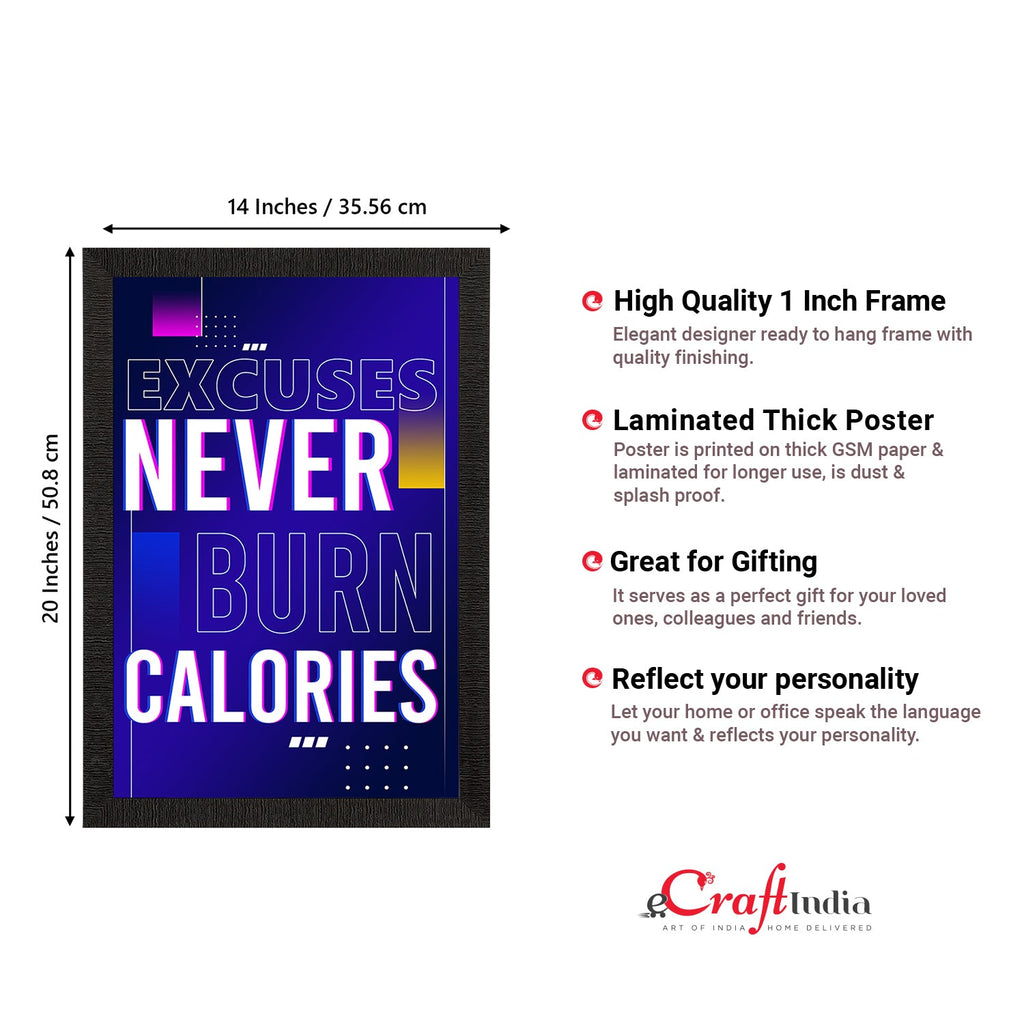 "Excuses Never Burn Calories" Workout Motivational Quote Satin Matt Texture UV Art Painting Kafalo