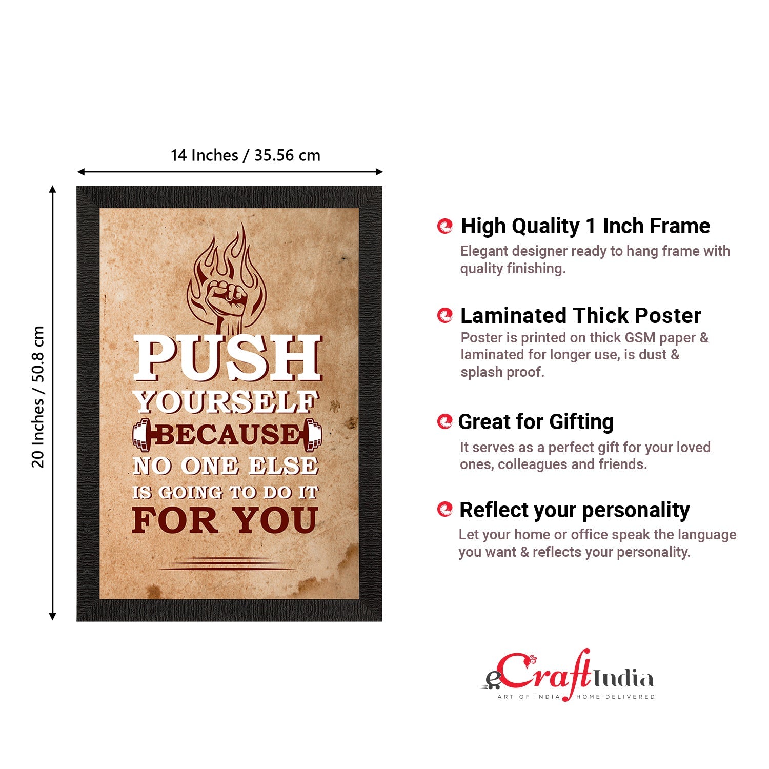 "Push Yourself Because No One Else Is Going To Do It For You" Motivational Quote Satin Matt Texture UV Art Painting Kafalo