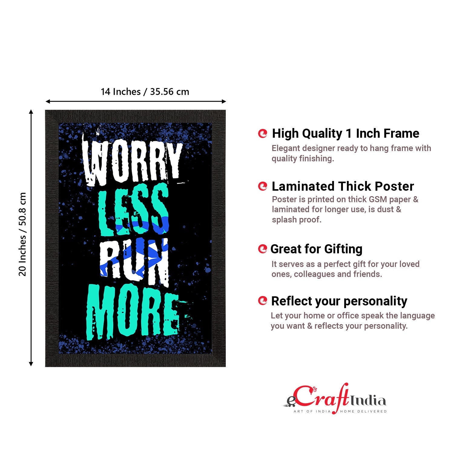 "Worry Less Run More" Workout Motivational Quote Satin Matt Texture UV Art Painting Kafalo