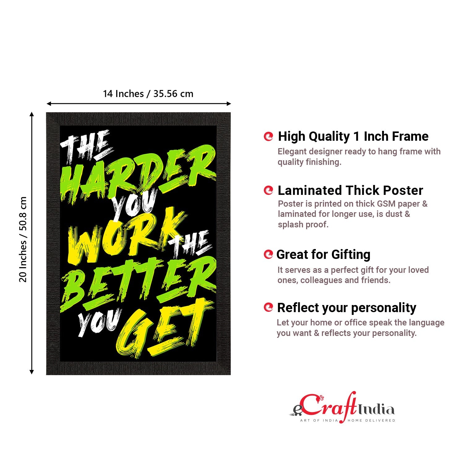 "The Harder You Work The Better You Get" Motivational Quote Satin Matt Texture UV Art Painting Kafalo