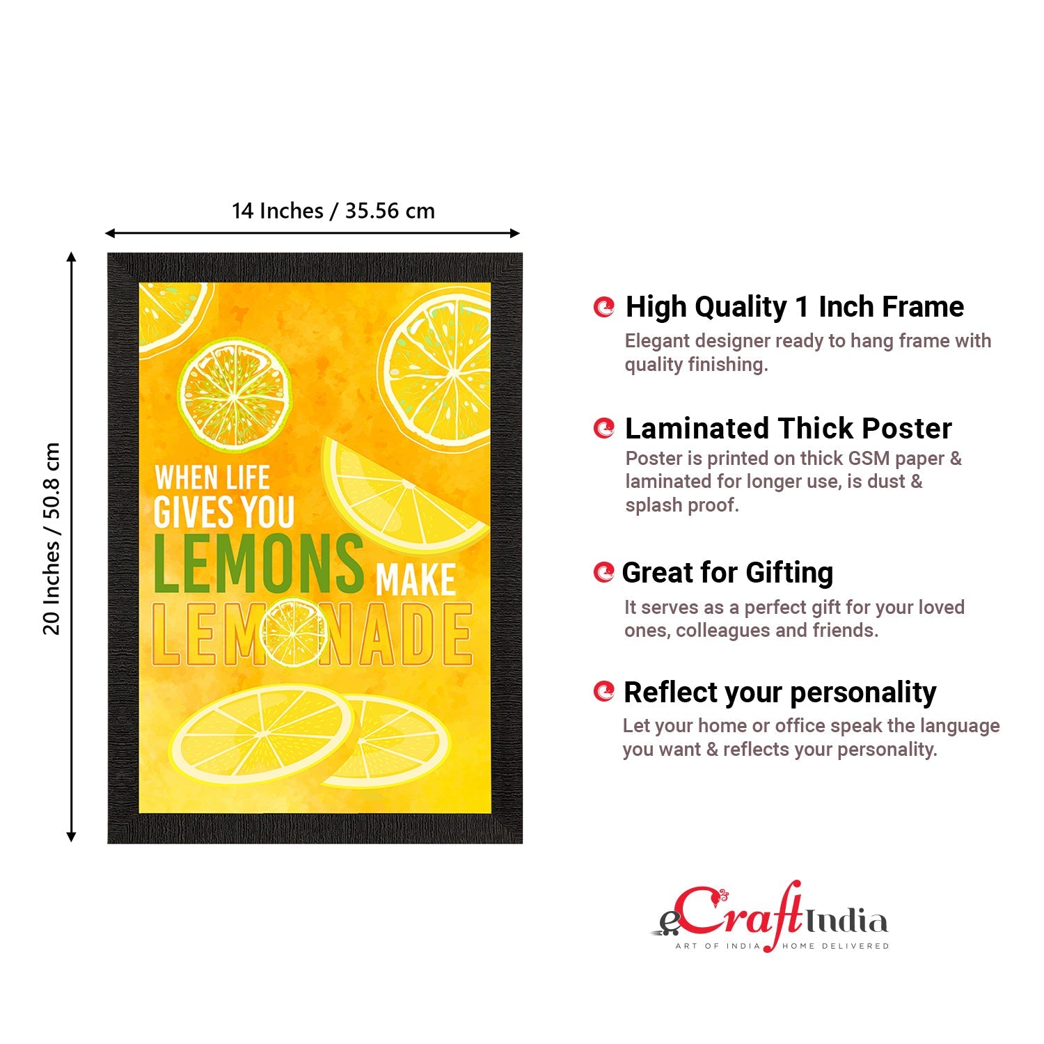 "When Life Gives You LEMONS Make LEMONADE" Motivational Quote Satin Matt Texture UV Art Painting Kafalo