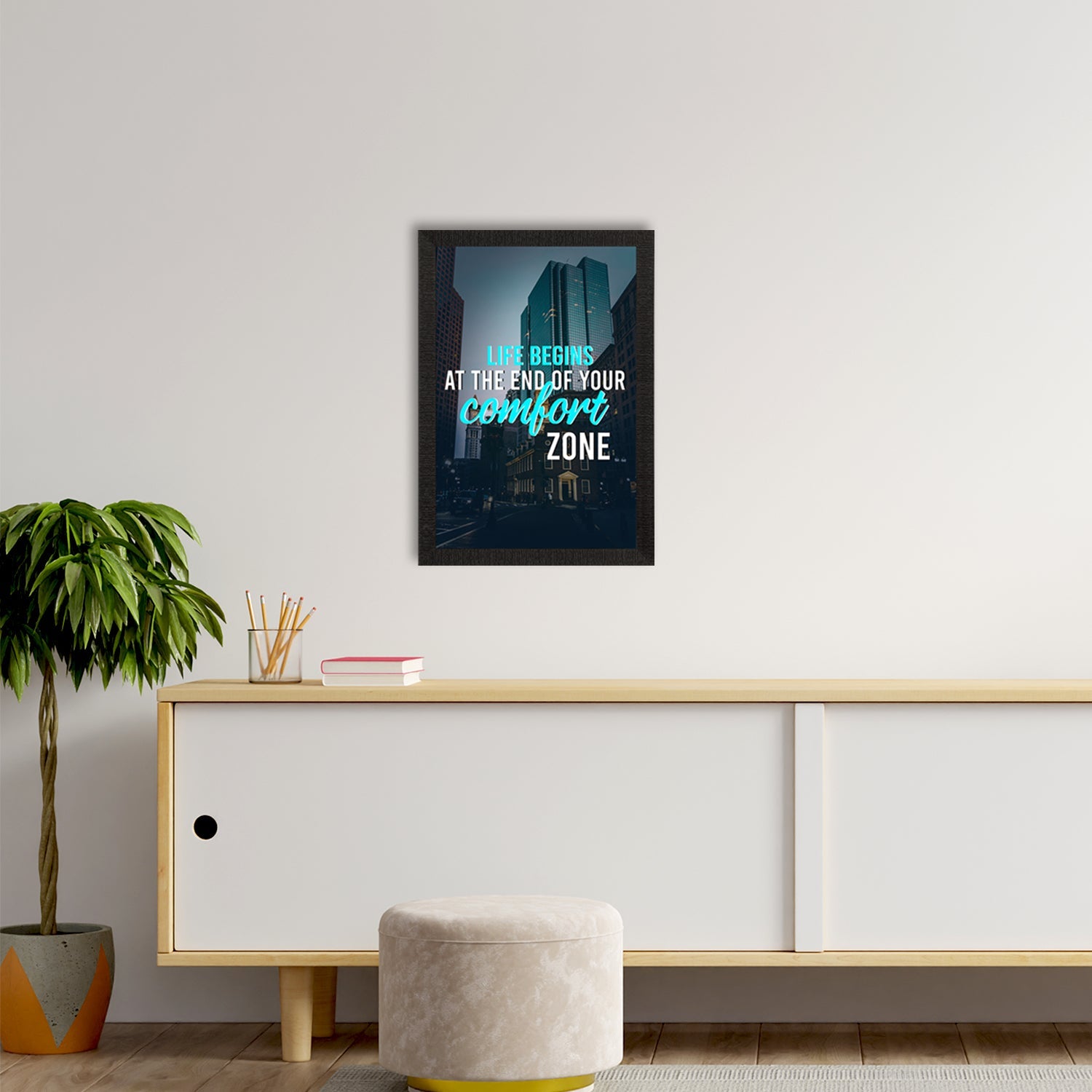 "Life Begins At The End Of Your Comfort Zone" Motivational Quote Satin Matt Texture UV Art Painting Kafalo