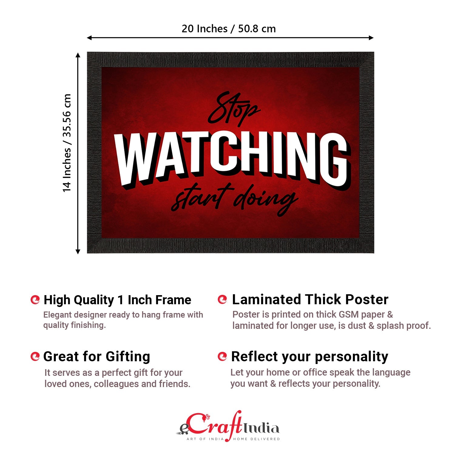 "Stop Watching, Start Doing" Motivational Quote Satin Matt Texture UV Art Painting Kafalo
