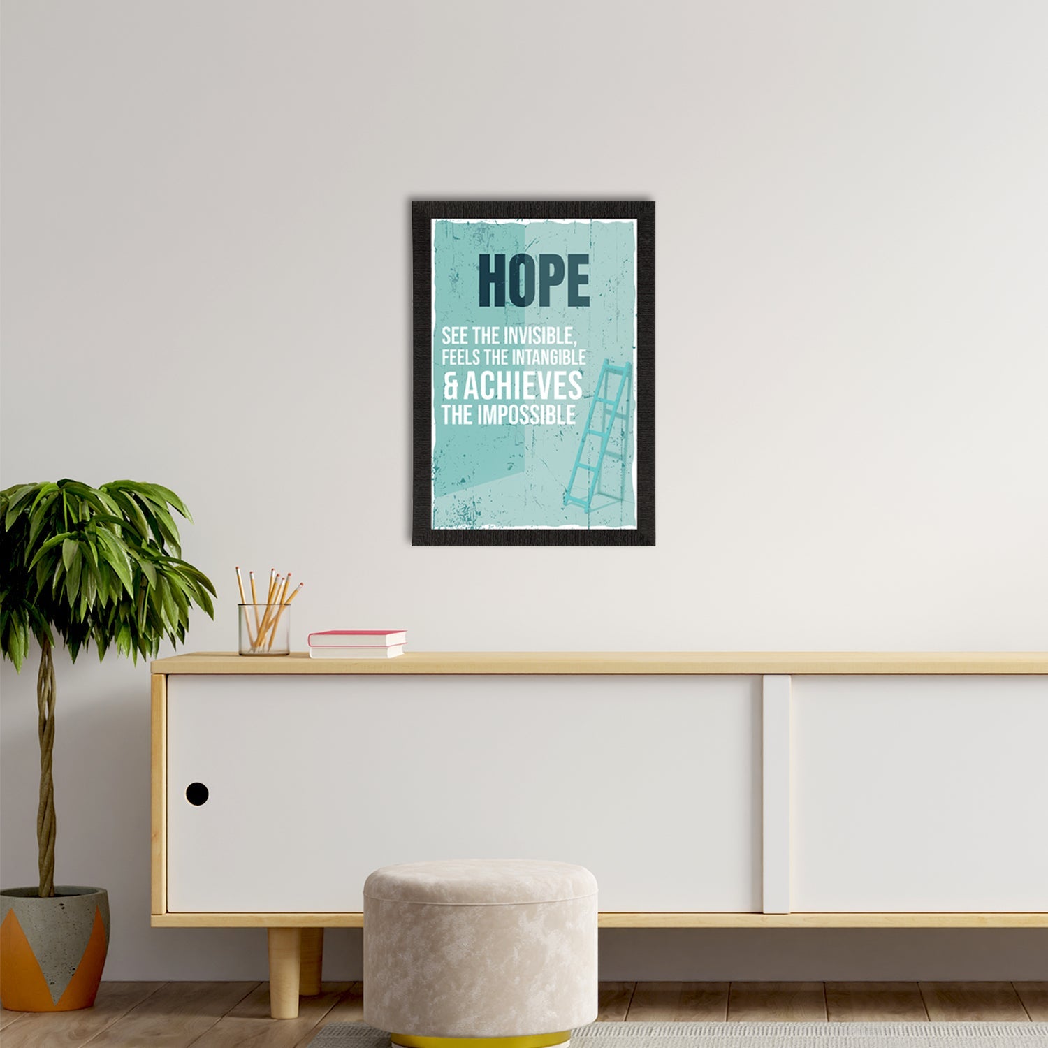 "HOPE, See the invisible, feels the intangible & achieves the impossible" Motivational Quote Satin Matt Texture UV Art Painting Kafalo