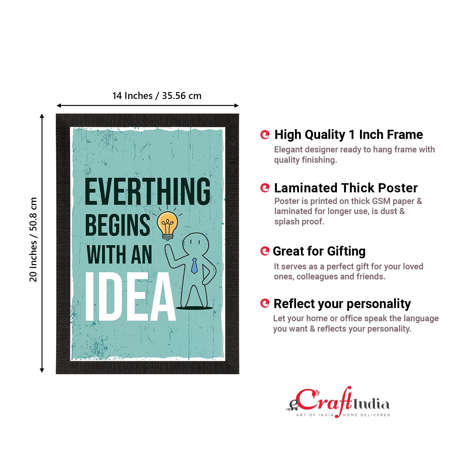 "Everything Begins With An Idea" Motivational Quote Satin Matt Texture UV Art Painting Kafalo
