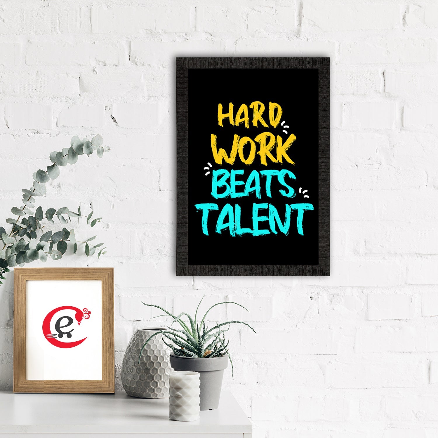 "Hard Work Beats Talent" Motivational Quote Satin Matt Texture UV Art Painting Kafalo