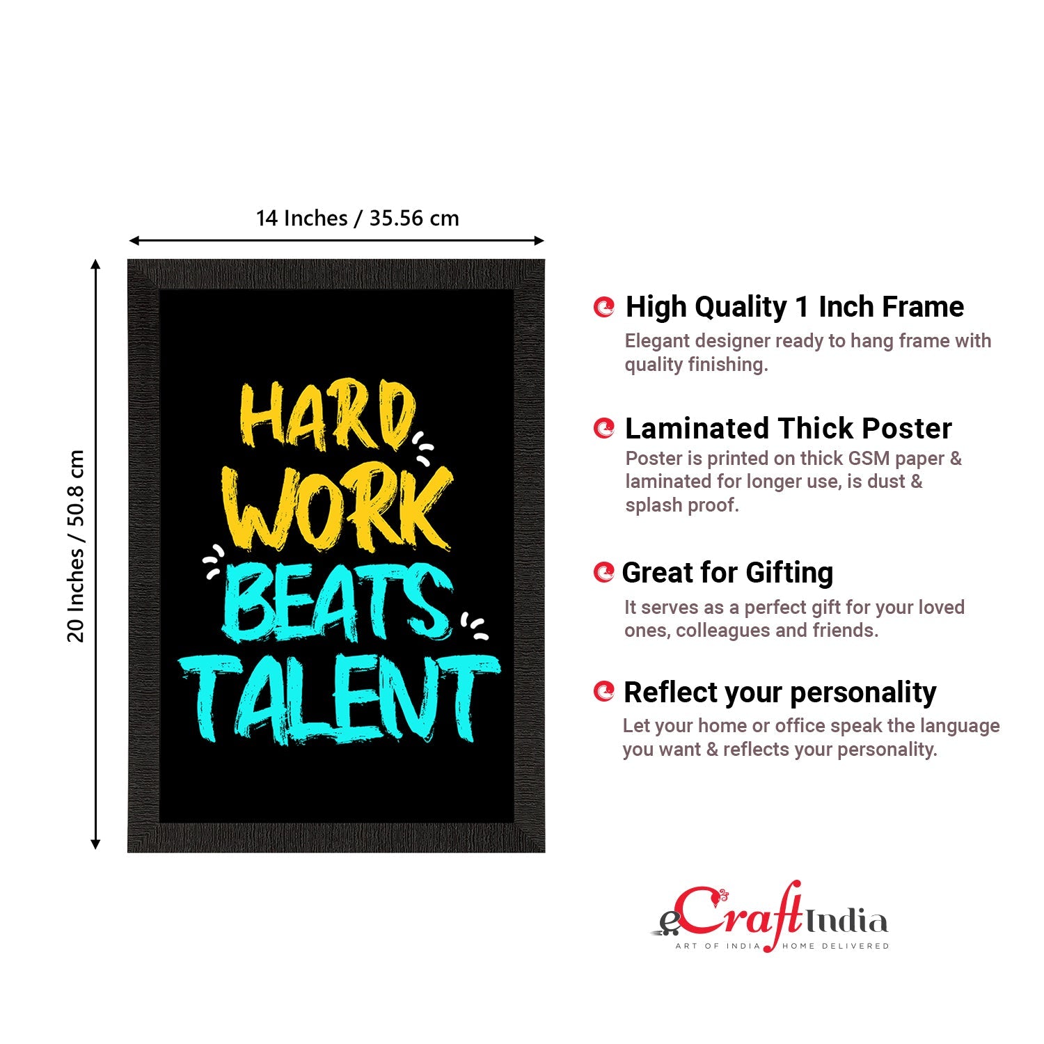 "Hard Work Beats Talent" Motivational Quote Satin Matt Texture UV Art Painting Kafalo