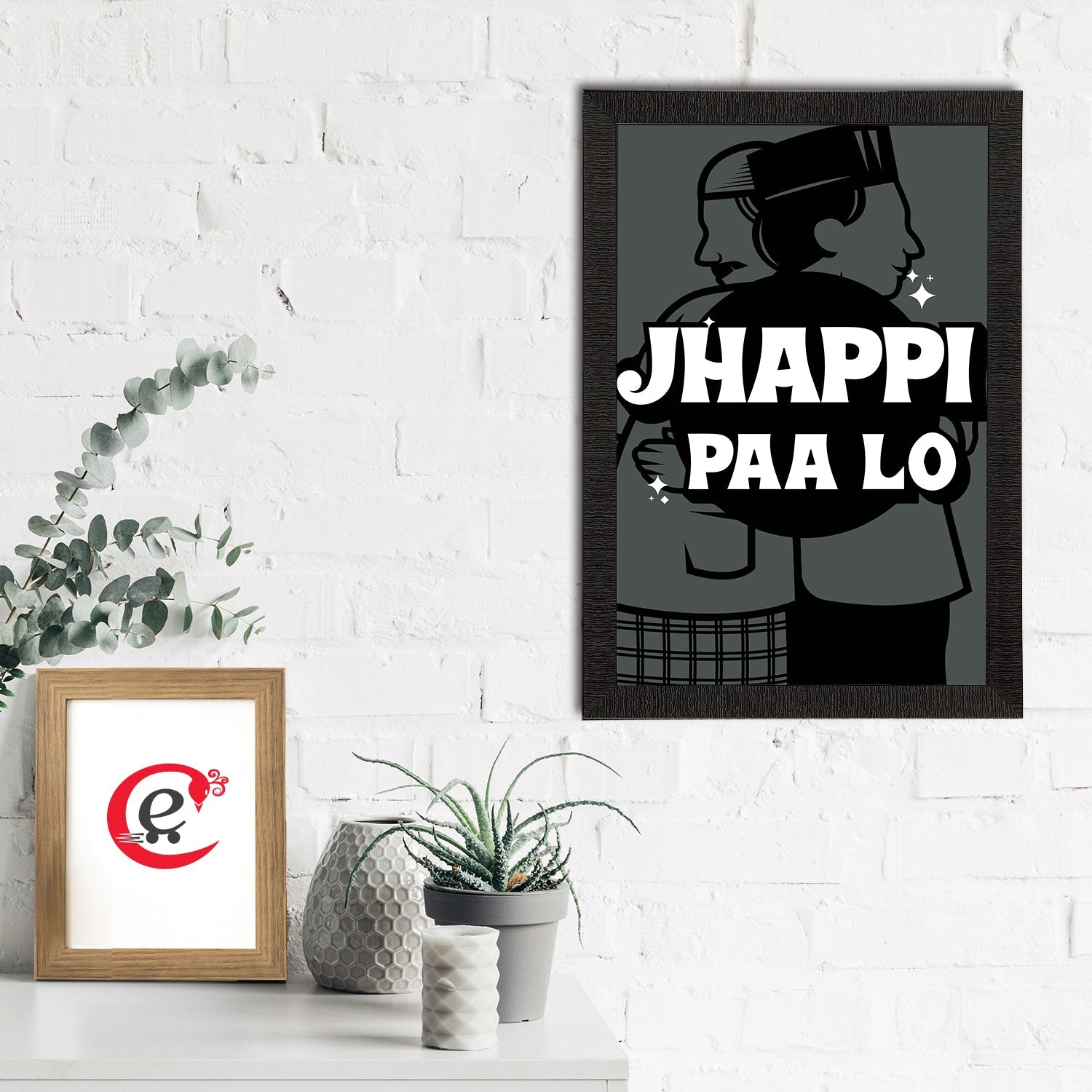 "Jhappi Paa Lo" Quirky Quote Satin Matt Texture UV Art Painting Kafalo