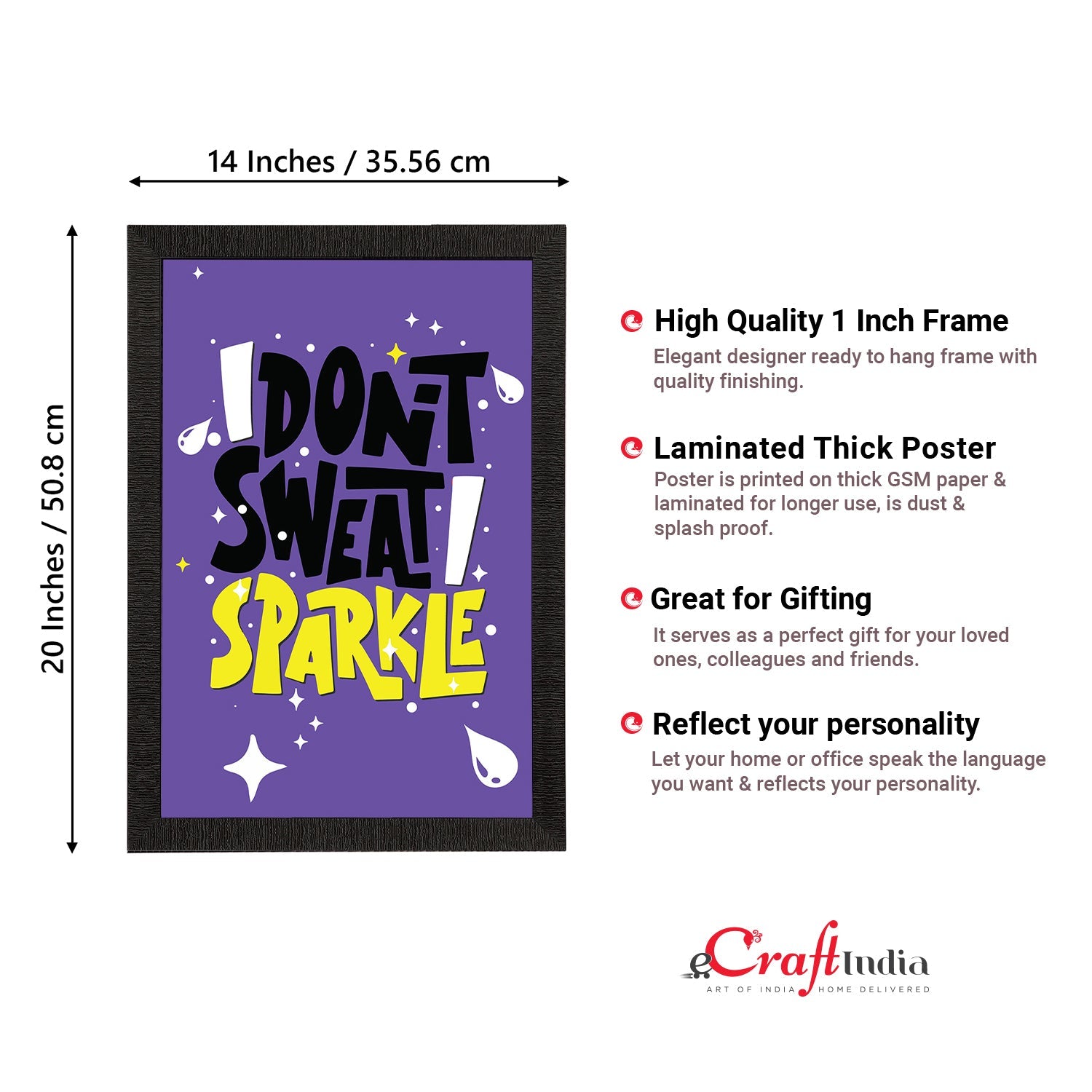 "Dont Sweat Sparkle" Motivational Quote Satin Matt Texture UV Art Painting Kafalo