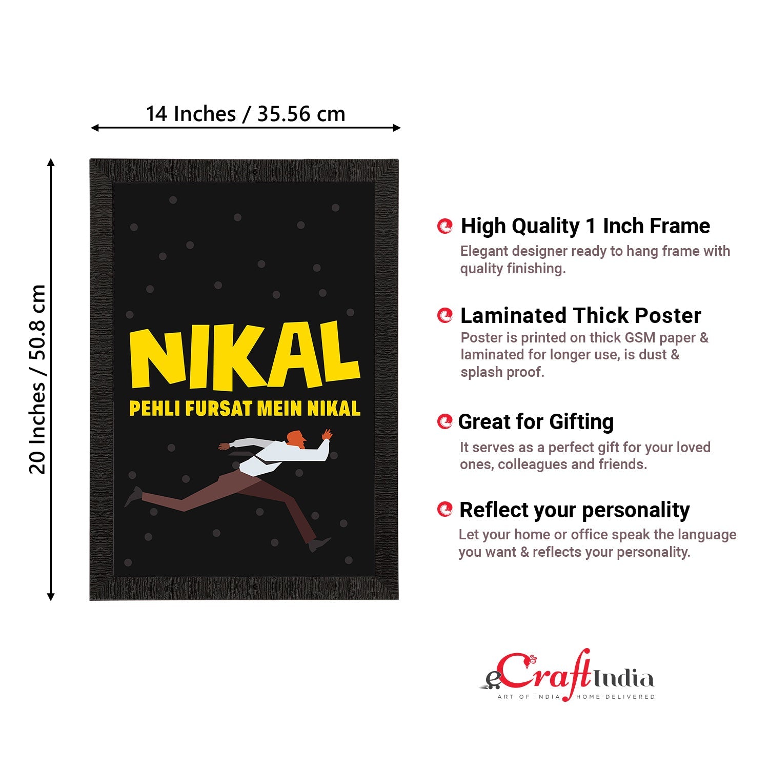 "Nikal Pehli Fursat Mein Nikal" Quirky Quote Satin Matt Texture UV Art Painting Kafalo