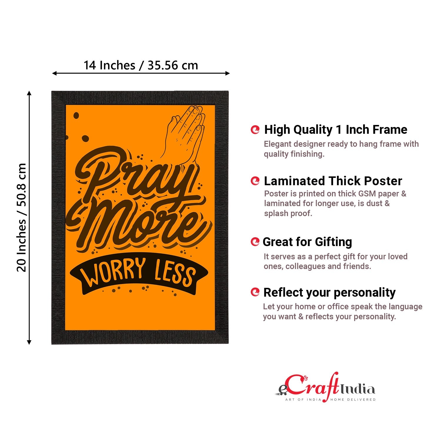"Pray More Worry Less" Motivational Quote Satin Matt Texture UV Art Painting Kafalo