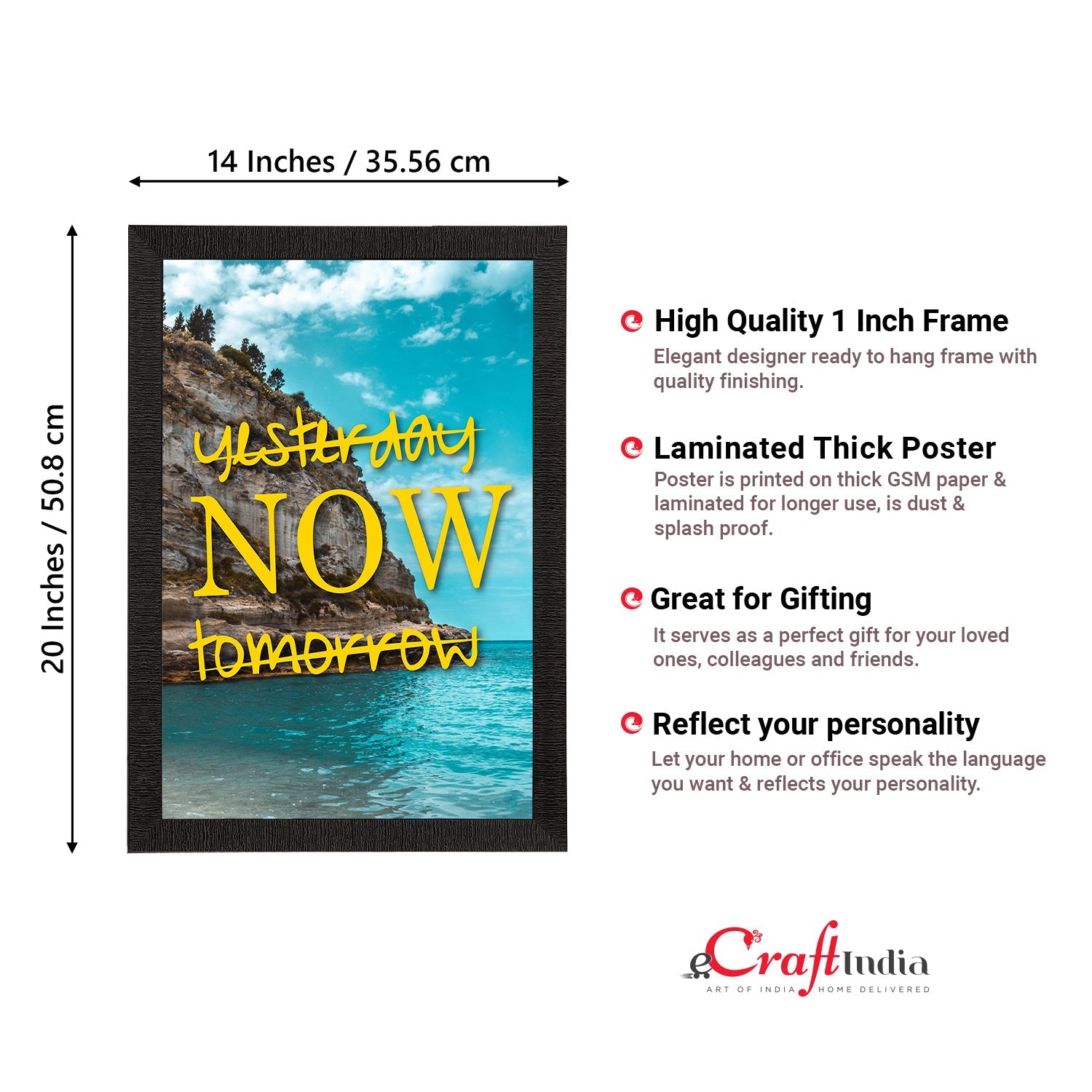 "Yesterday Now Tomorrow" Motivational Quote Satin Matt Texture UV Art Painting Kafalo