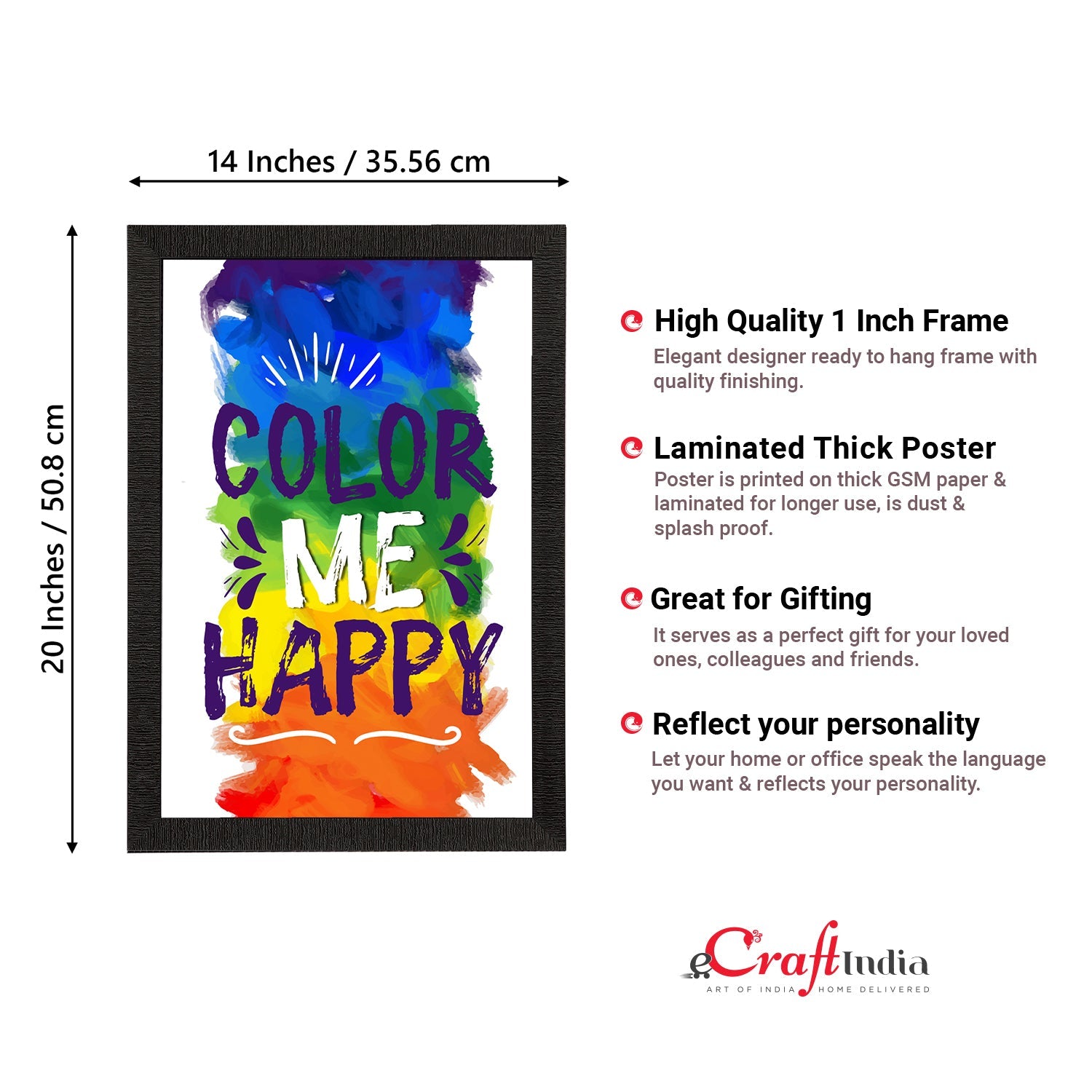 "Color Me Happy" Quirky Quotes Satin Matt Texture UV Art Painting Kafalo