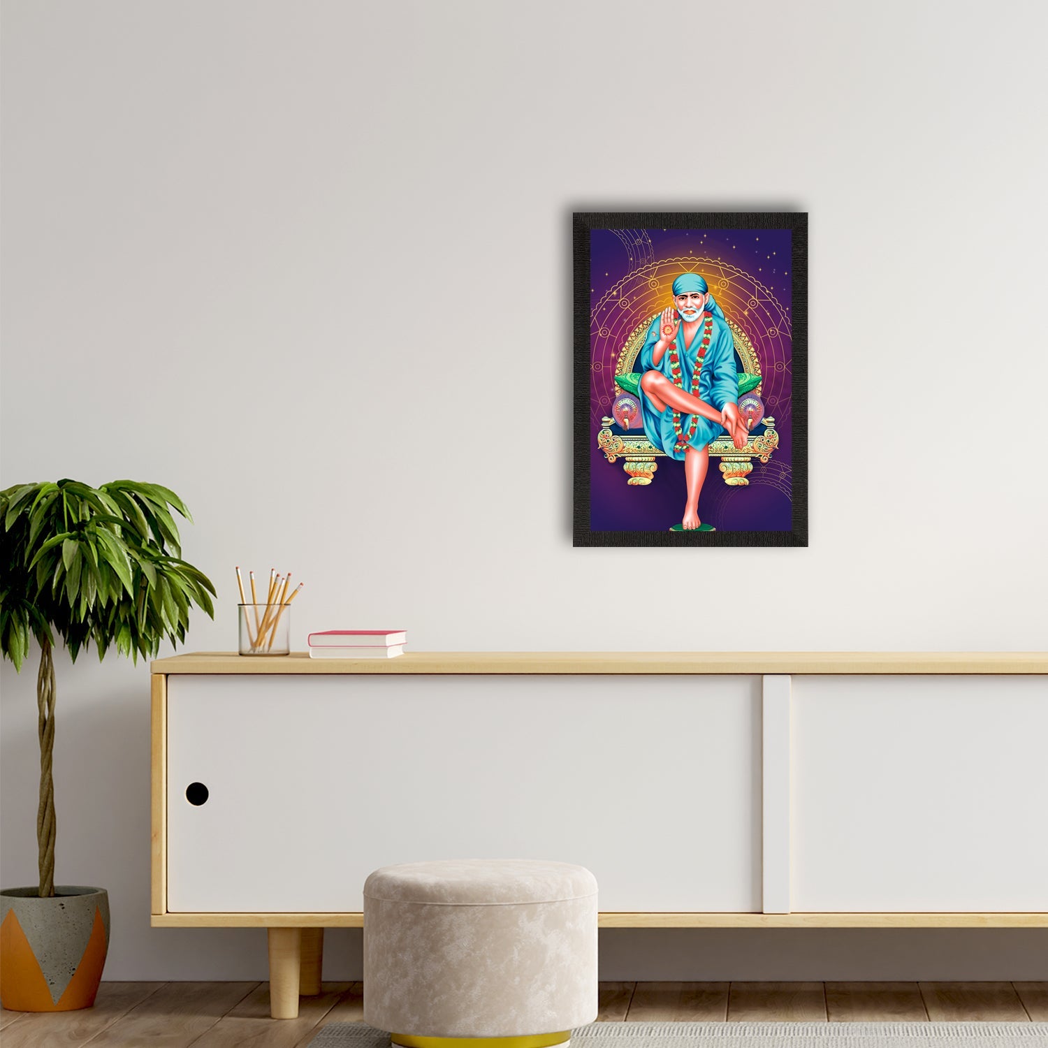 Sai Baba Satin Matt Texture UV Art Painting Kafalo