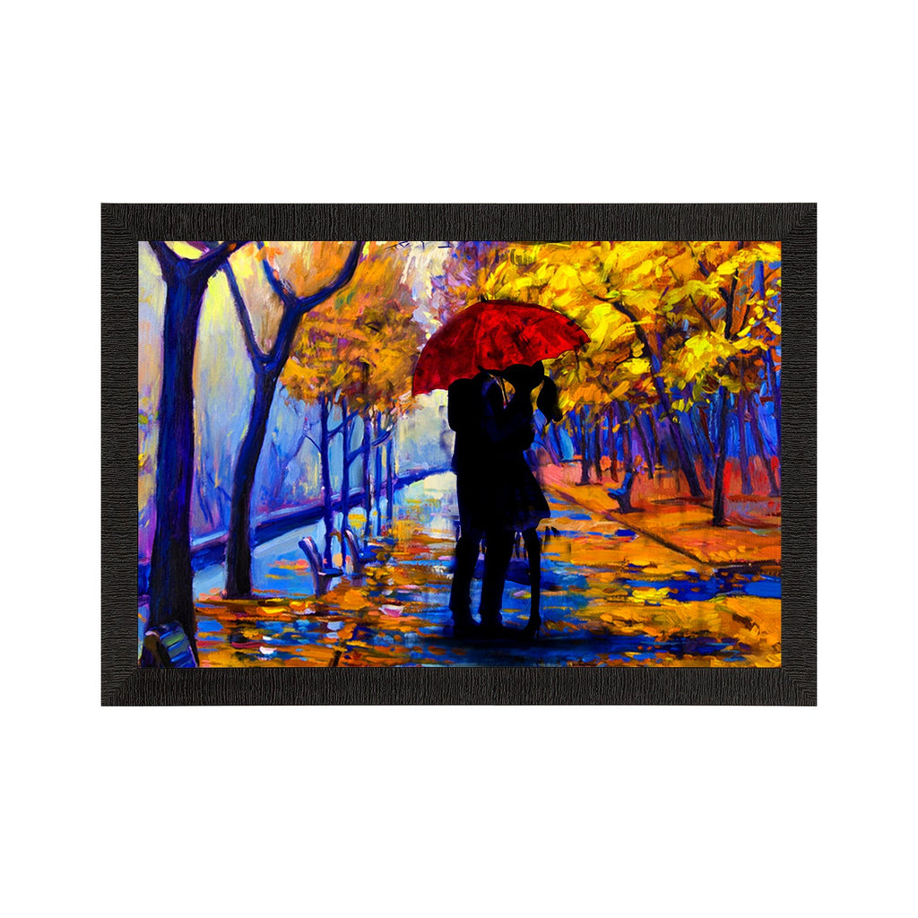 Romantic Couple Under Umbrella Love Theme Satin Matt Texture UV Art Painting Kafalo
