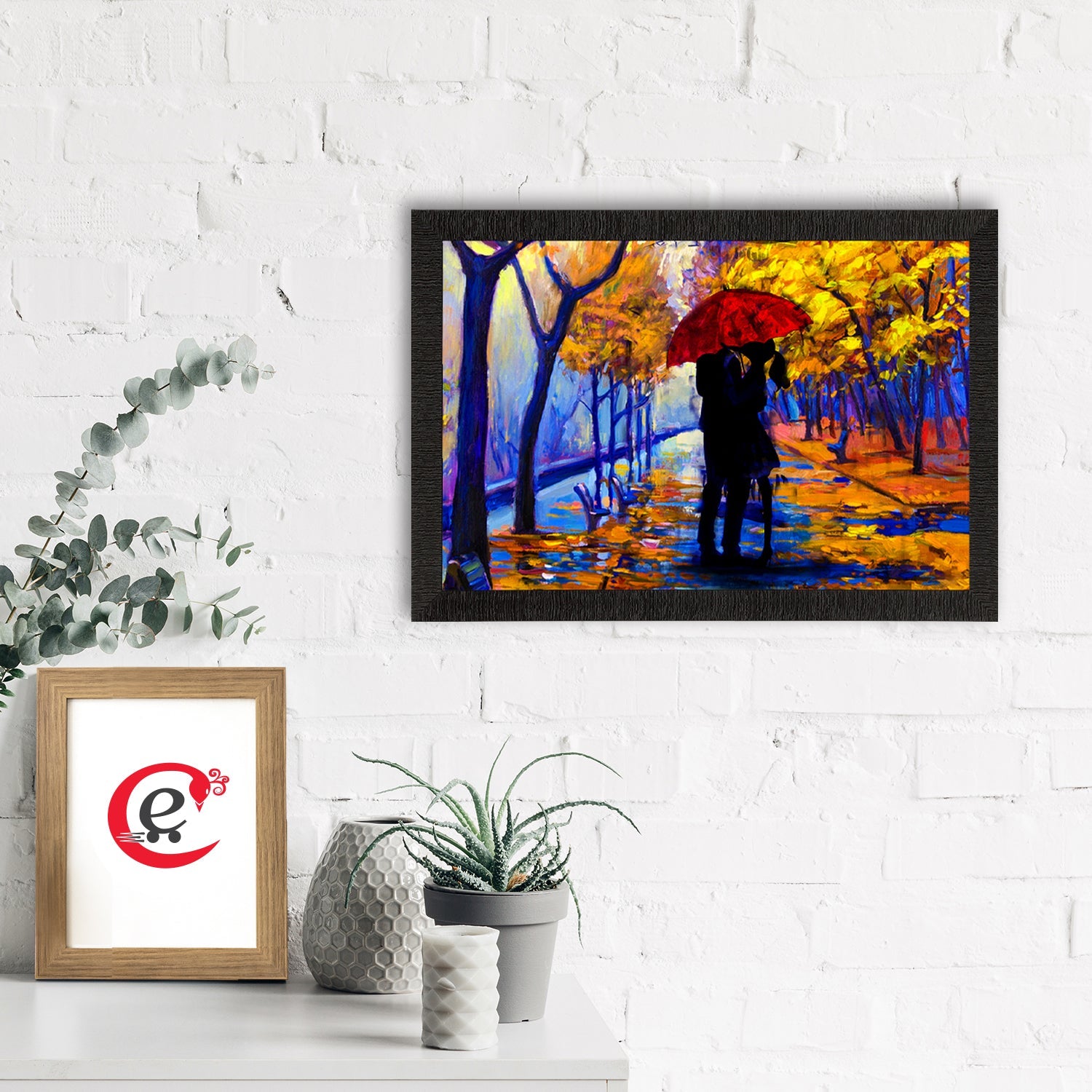 Romantic Couple Under Umbrella Love Theme Satin Matt Texture UV Art Painting Kafalo