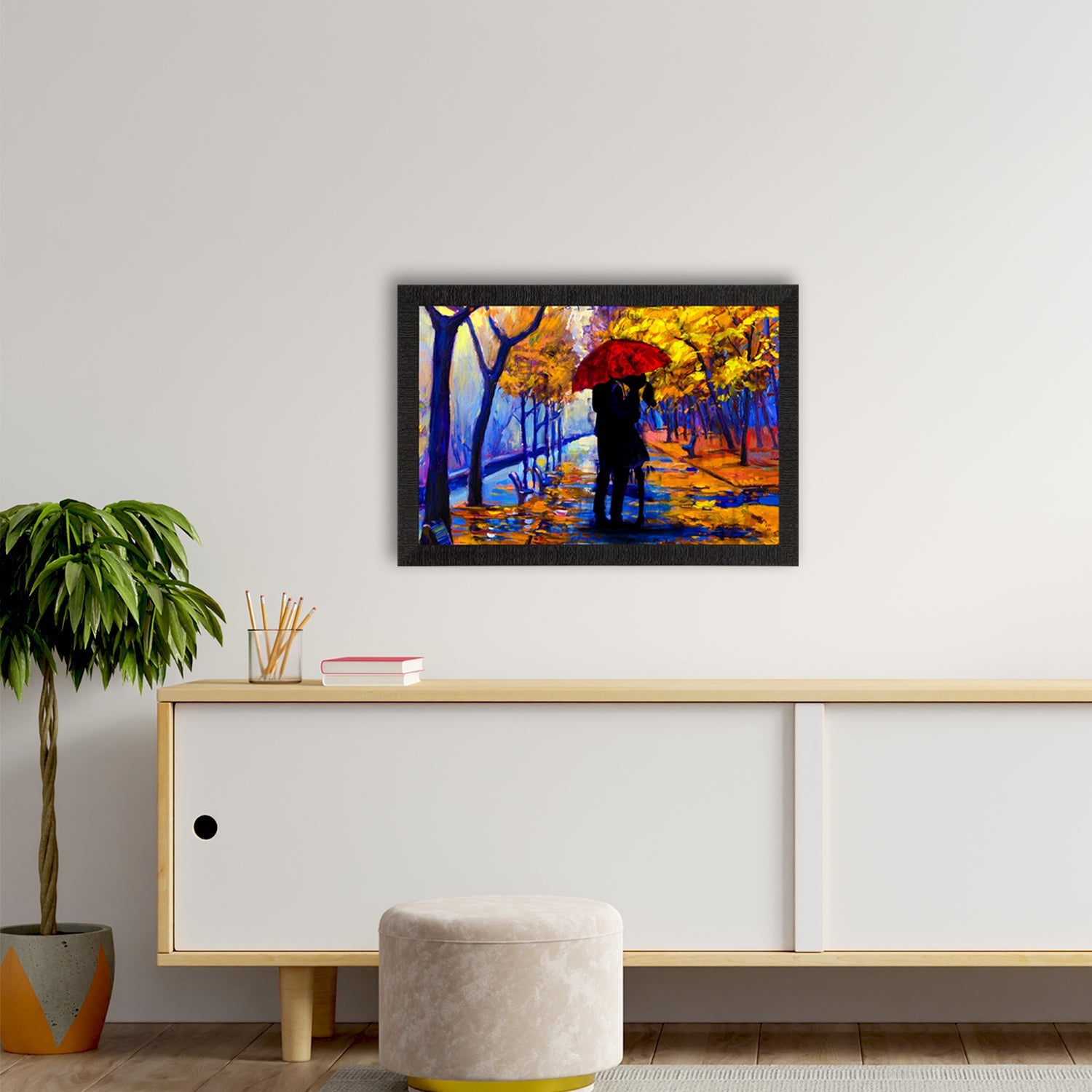 Romantic Couple Under Umbrella Love Theme Satin Matt Texture UV Art Painting Kafalo