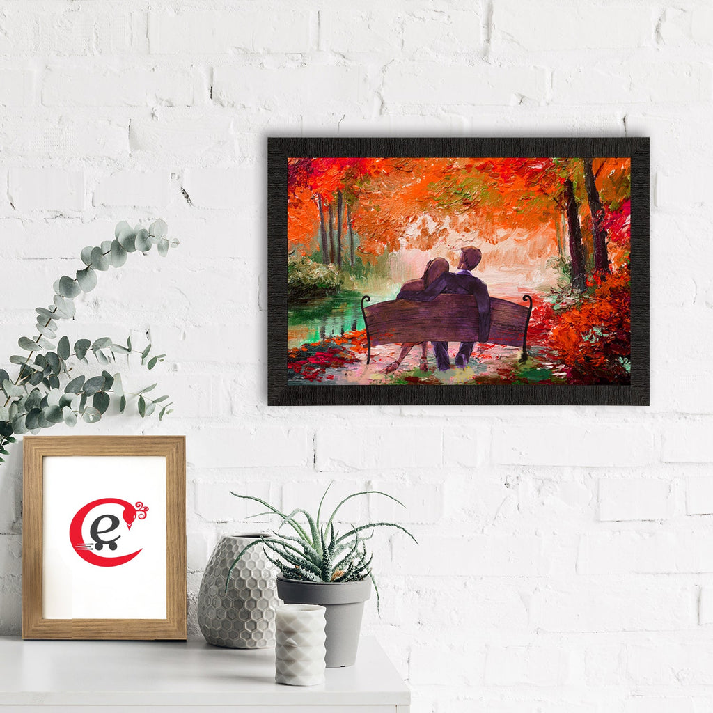 Romantic Couple Sitting on Bench Love Theme Satin Matt Texture UV Art Painting Kafalo