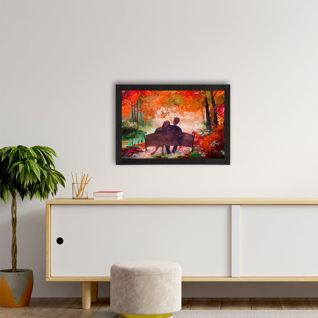 Romantic Couple Sitting on Bench Love Theme Satin Matt Texture UV Art Painting Kafalo