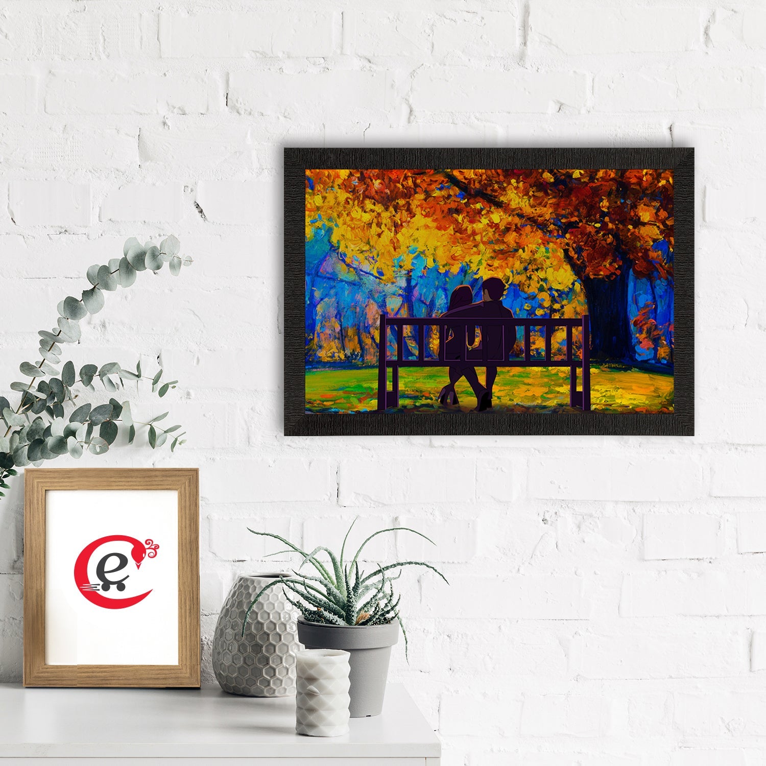 Romantic Couple Sitting on Bench Valentine Theme Satin Matt Texture UV Art Painting Kafalo