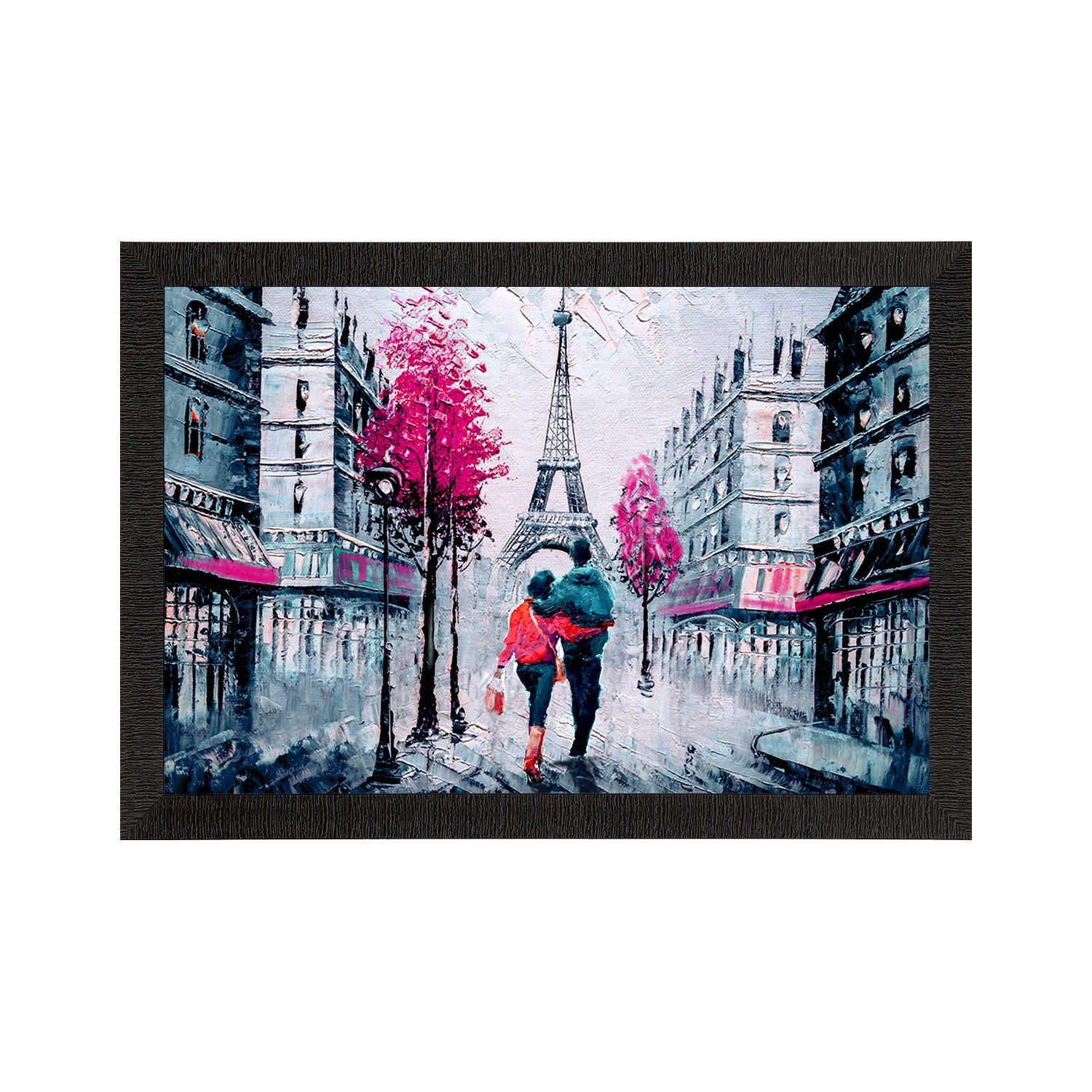 Romantic Couple In Front of Eiffel Tower Valentine Theme Satin Matt Texture UV Art Painting Kafalo