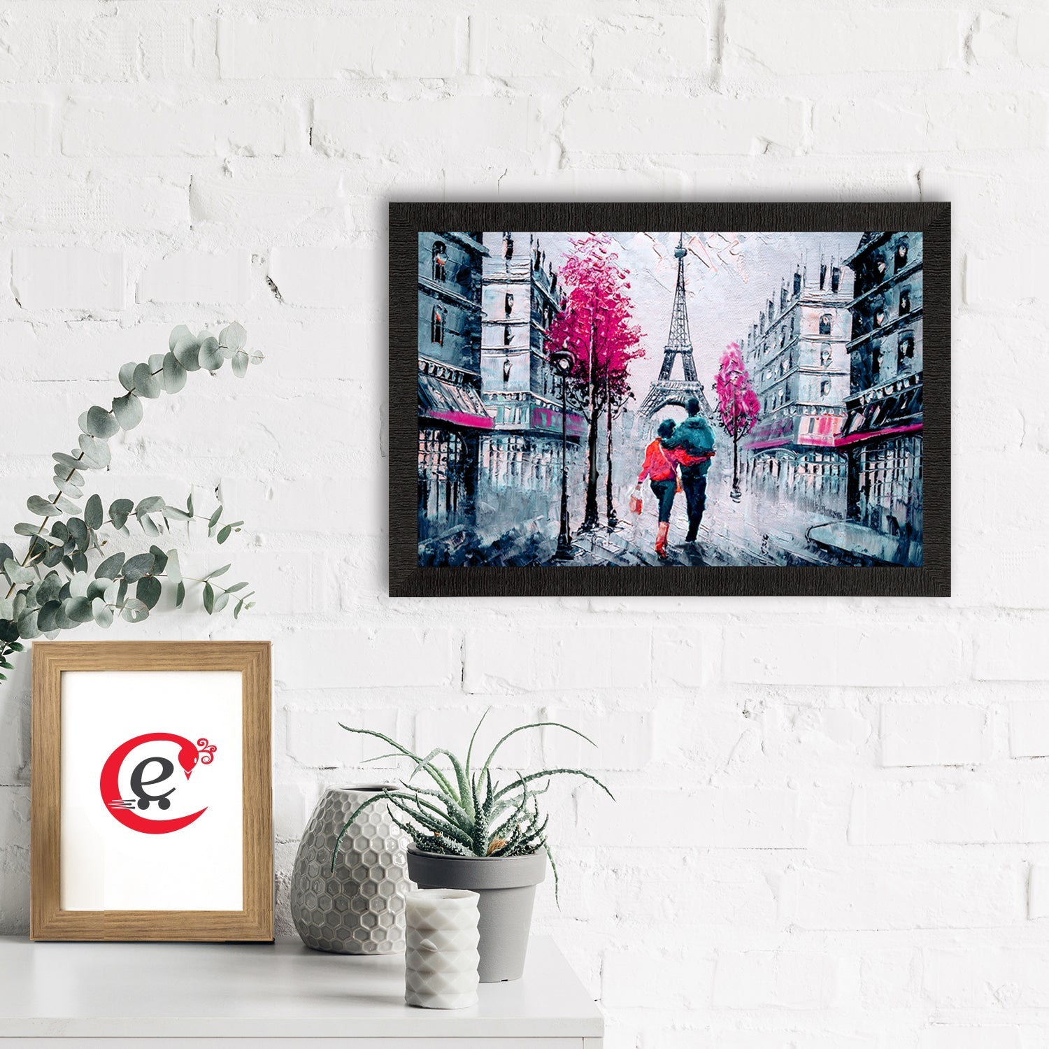 Romantic Couple In Front of Eiffel Tower Valentine Theme Satin Matt Texture UV Art Painting Kafalo