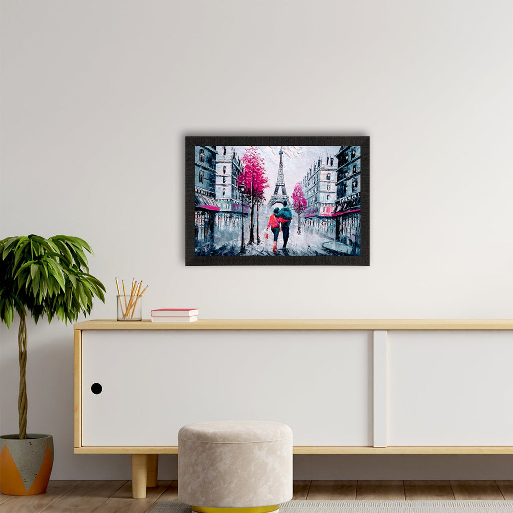 Romantic Couple In Front of Eiffel Tower Valentine Theme Satin Matt Texture UV Art Painting Kafalo