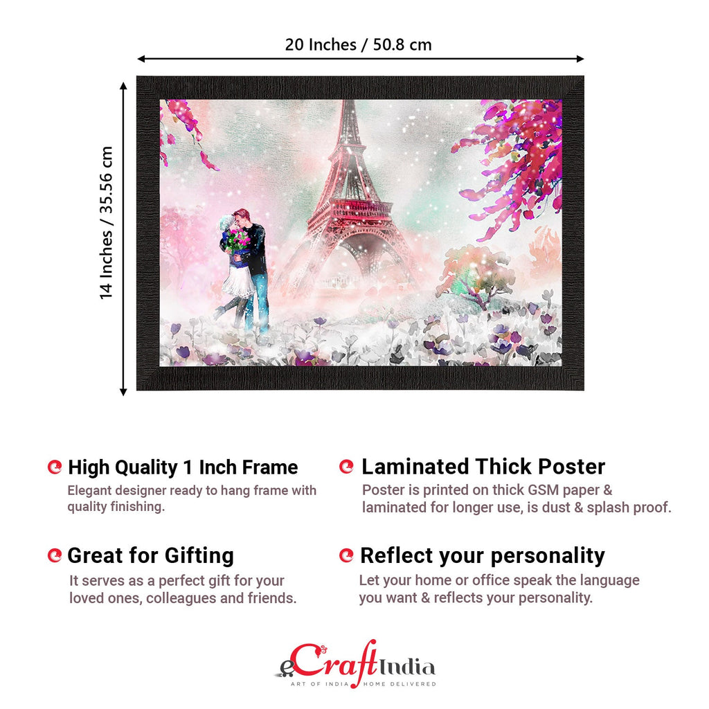 Kissing Romantic Couple In Front of Eiffel Tower Valentine Theme Satin Matt Texture UV Art Painting Kafalo