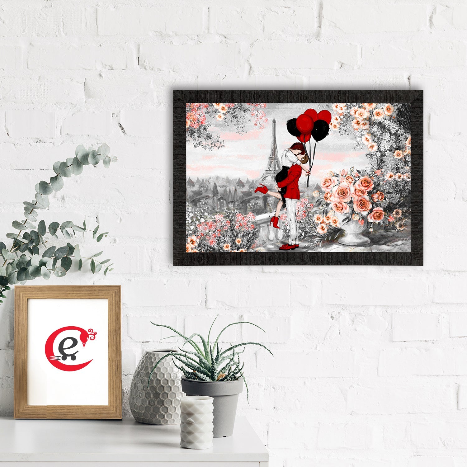 Kissing Romantic Couple In Front of Eiffel Tower Valentine Theme Satin Matt Texture UV Art Painting Kafalo