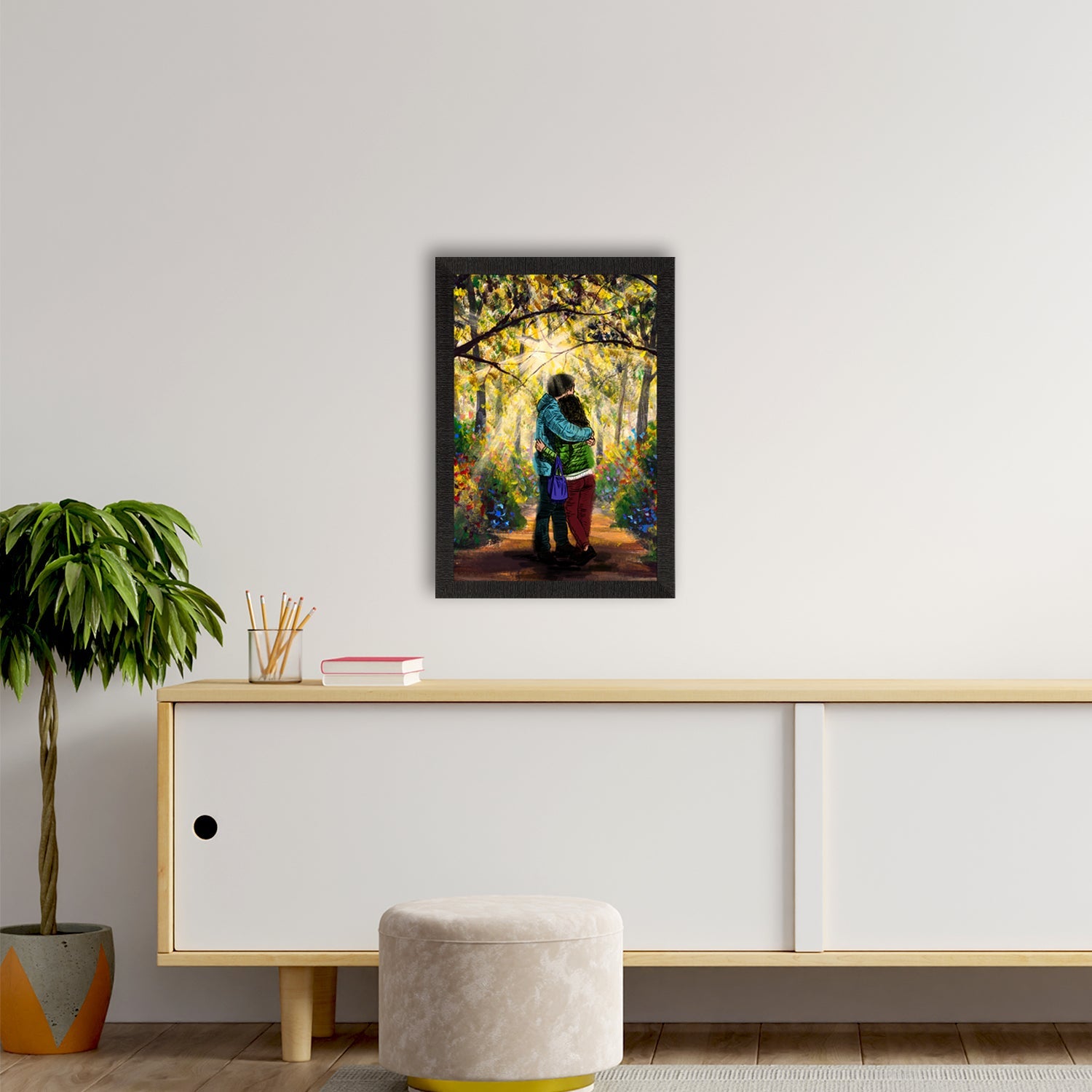 Romantic Couple Hugging Each Other Valentine Theme Satin Matt Texture UV Art Painting Kafalo