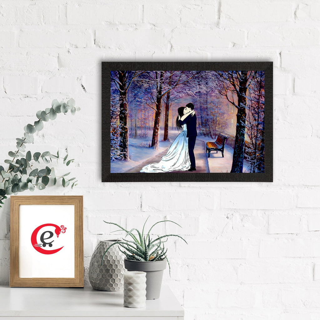 Kissing Romantic Couple Artistic View Valentine Theme Satin Matt Texture UV Art Painting Kafalo