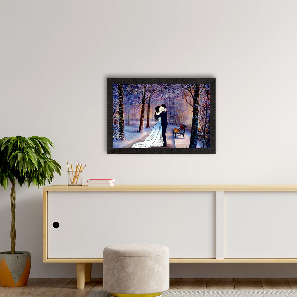 Kissing Romantic Couple Artistic View Valentine Theme Satin Matt Texture UV Art Painting Kafalo