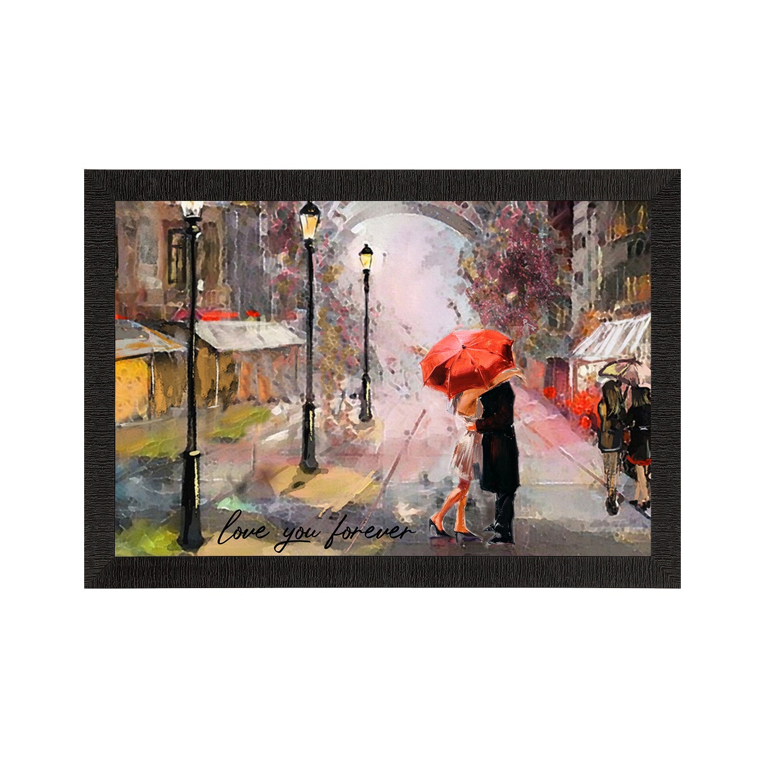 Romantic Couple Under Umbrella Love Theme Satin Matt Texture UV Art Painting Kafalo