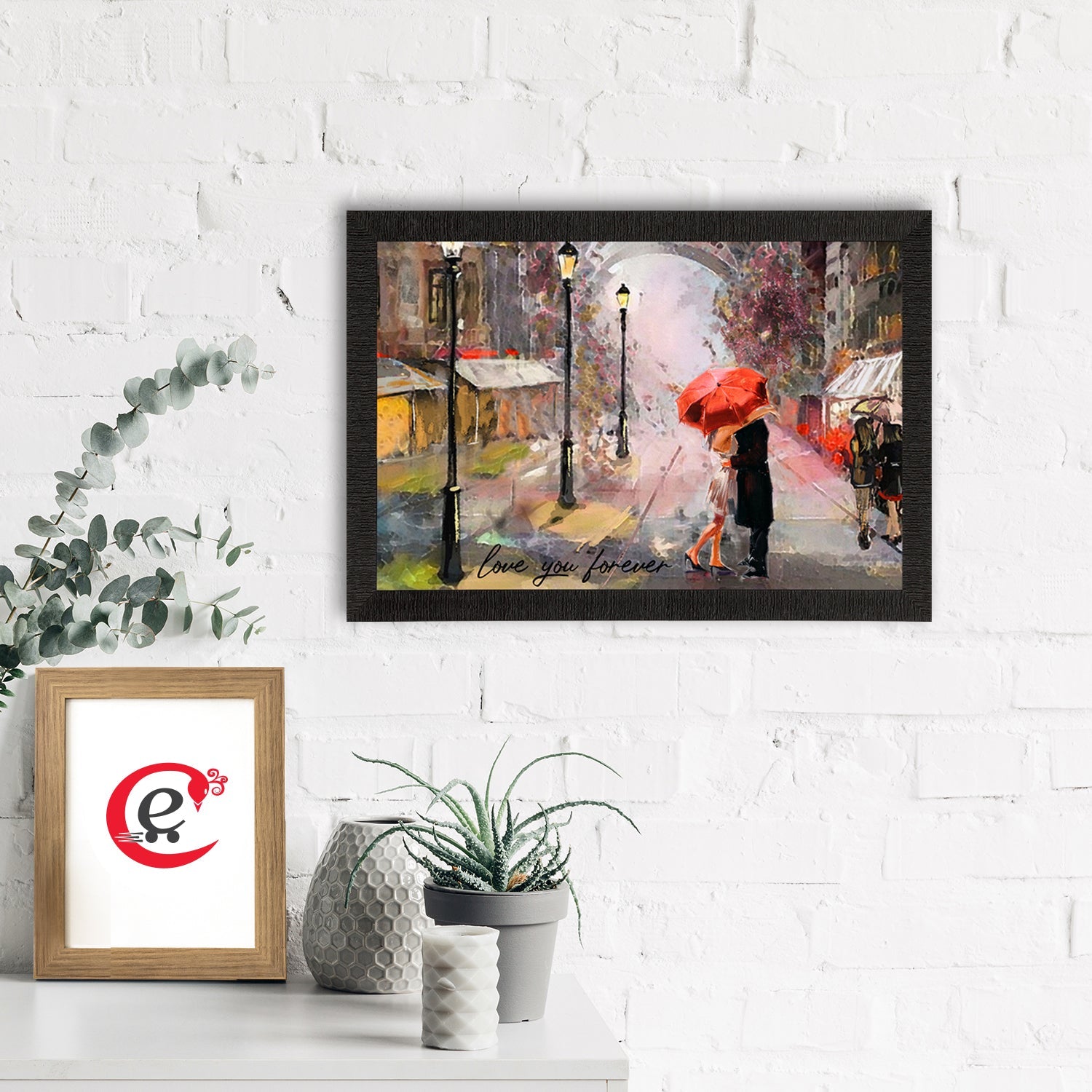 Romantic Couple Under Umbrella Love Theme Satin Matt Texture UV Art Painting Kafalo
