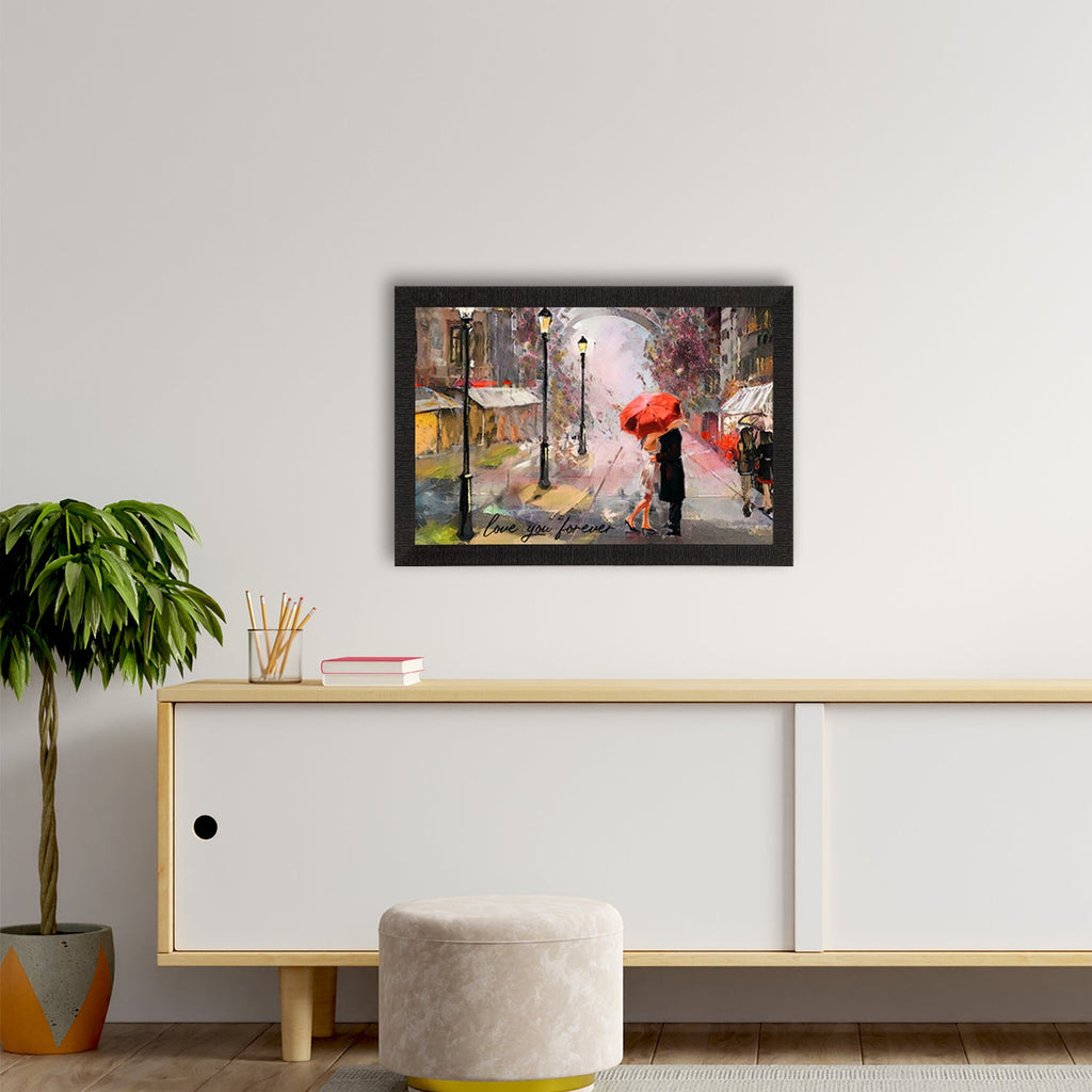 Romantic Couple Under Umbrella Love Theme Satin Matt Texture UV Art Painting Kafalo