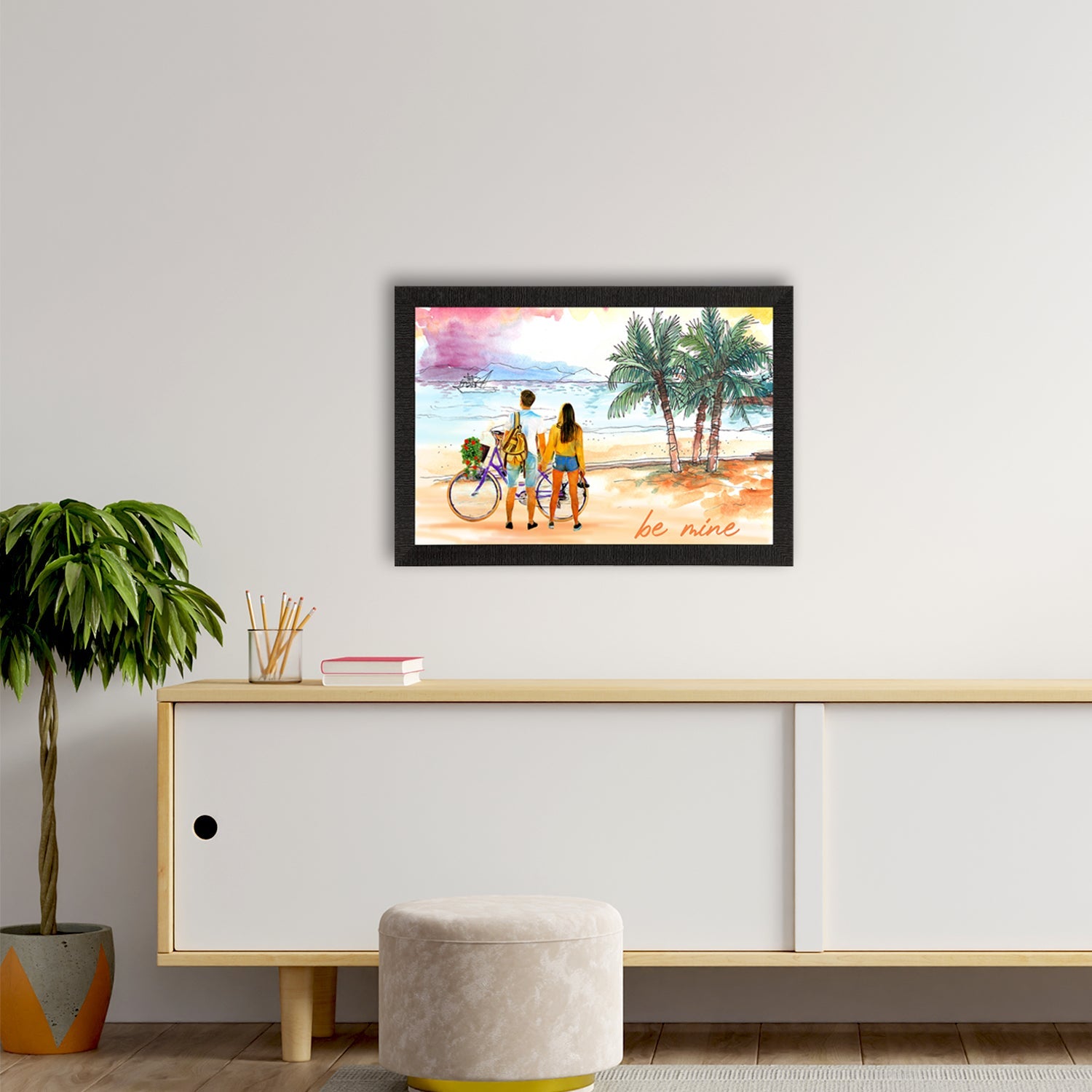 Romantic Couple on Beach Satin Matt Texture UV Art Painting Kafalo