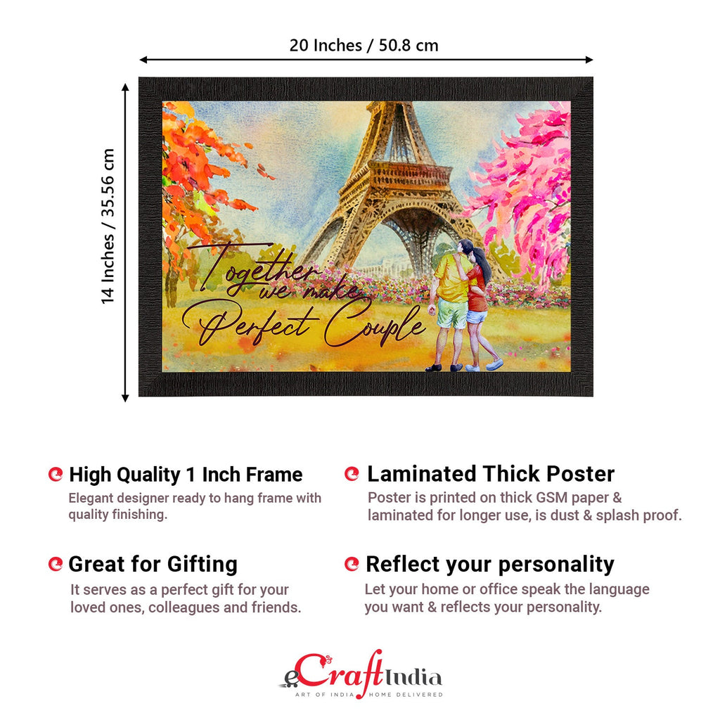 "Together we make Perfect Couple"  Romantic Couple in front of Eiffel Tower Love Theme Satin Matt Texture UV Art Painting Kafalo