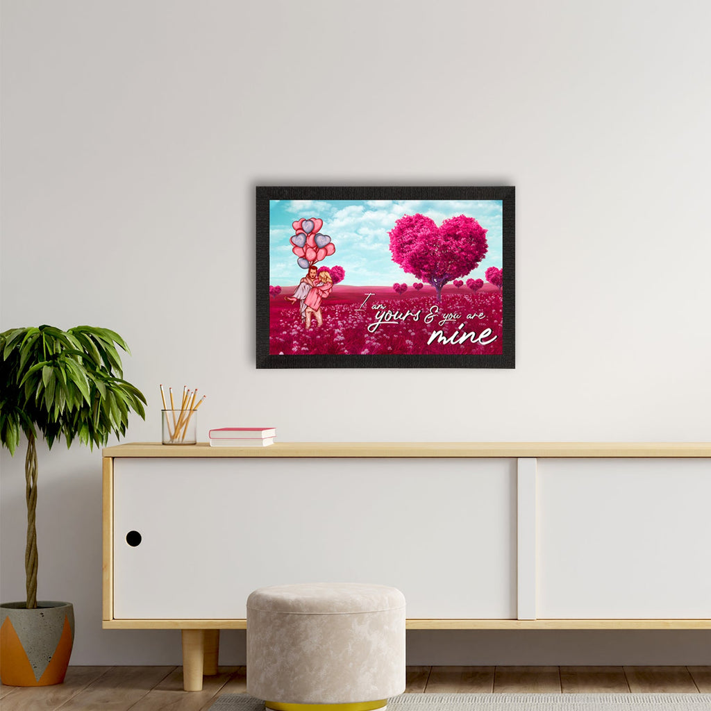 "I am yours and you are mine" Romantic Couple with Balloons Love Theme Satin Matt Texture UV Art Painting Kafalo