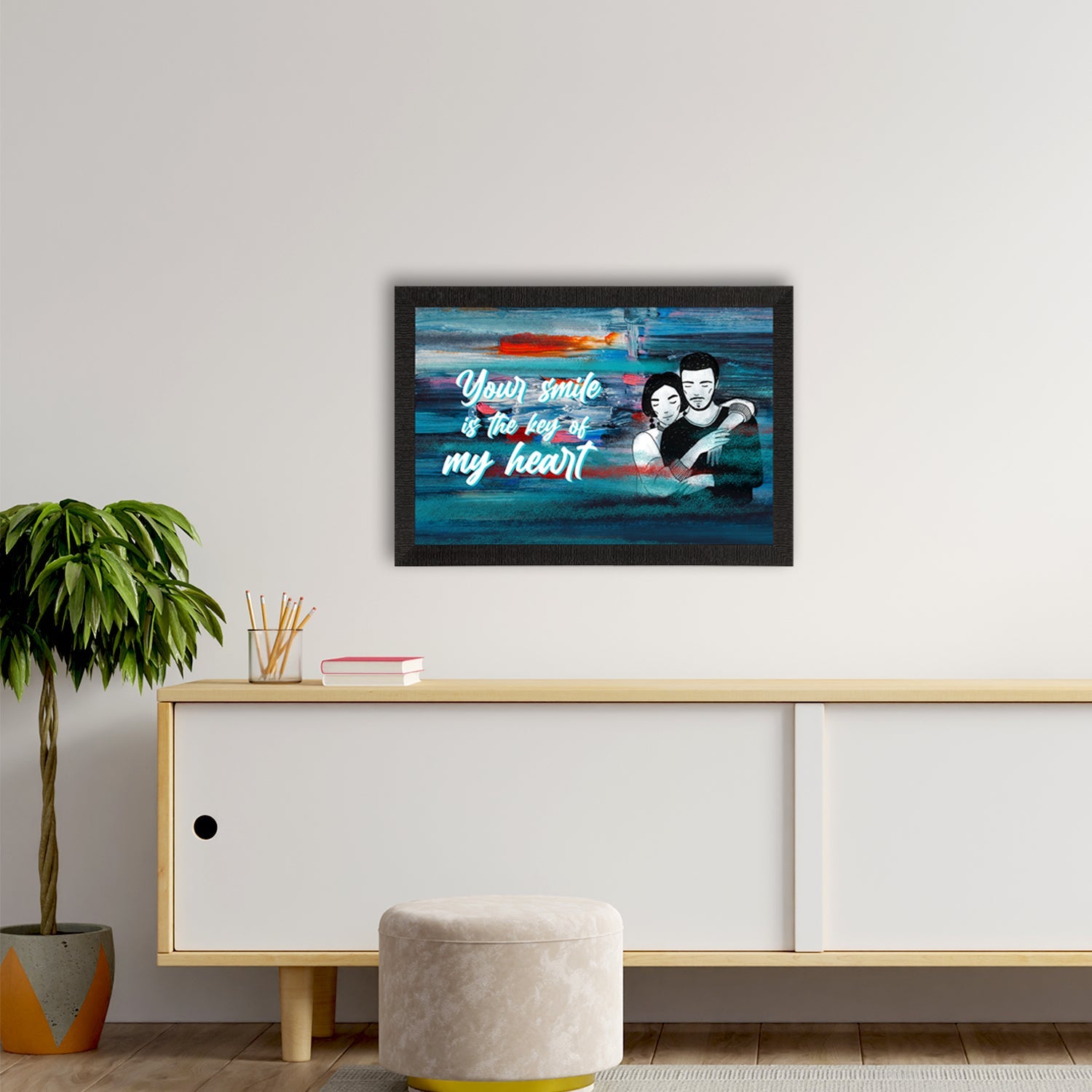 "Your smile is the key of my Heart" Love Theme Quote Satin Matt Texture UV Art Painting Kafalo