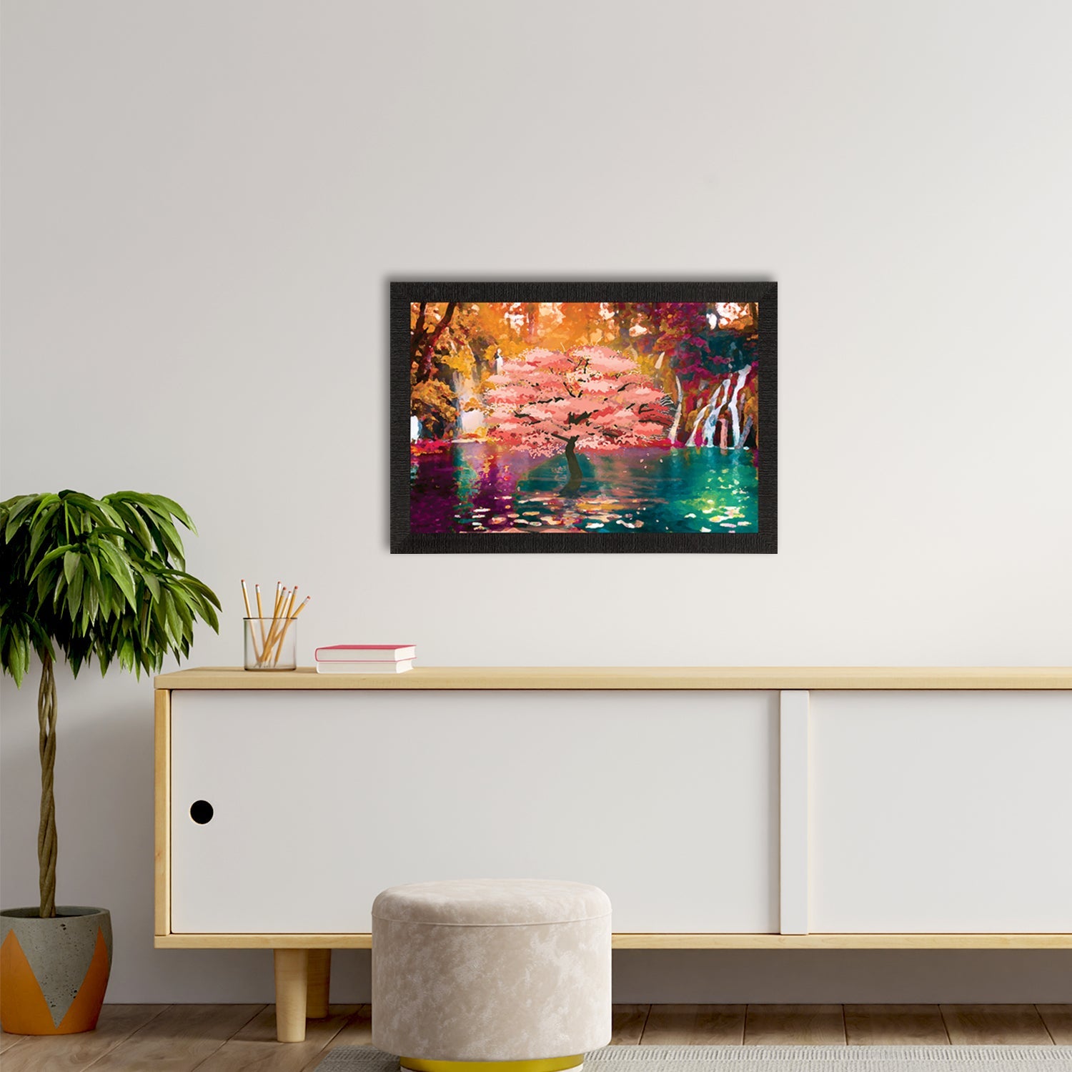 Beautiful Artistic Scenic Waterfall View Satin Matt Texture UV Art Painting Kafalo