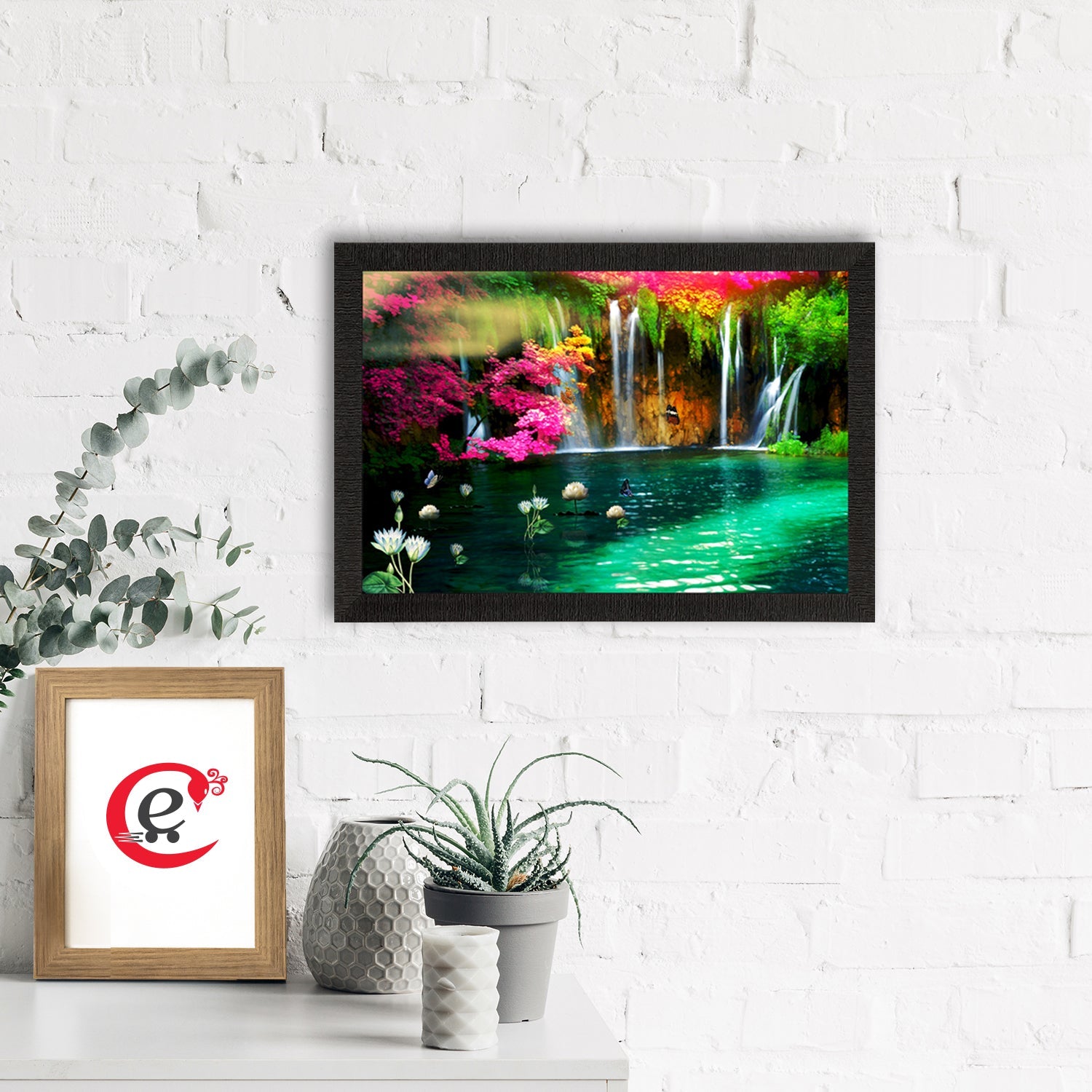 Beautiful Scenic Waterfall View Satin Matt Texture UV Art Painting Kafalo
