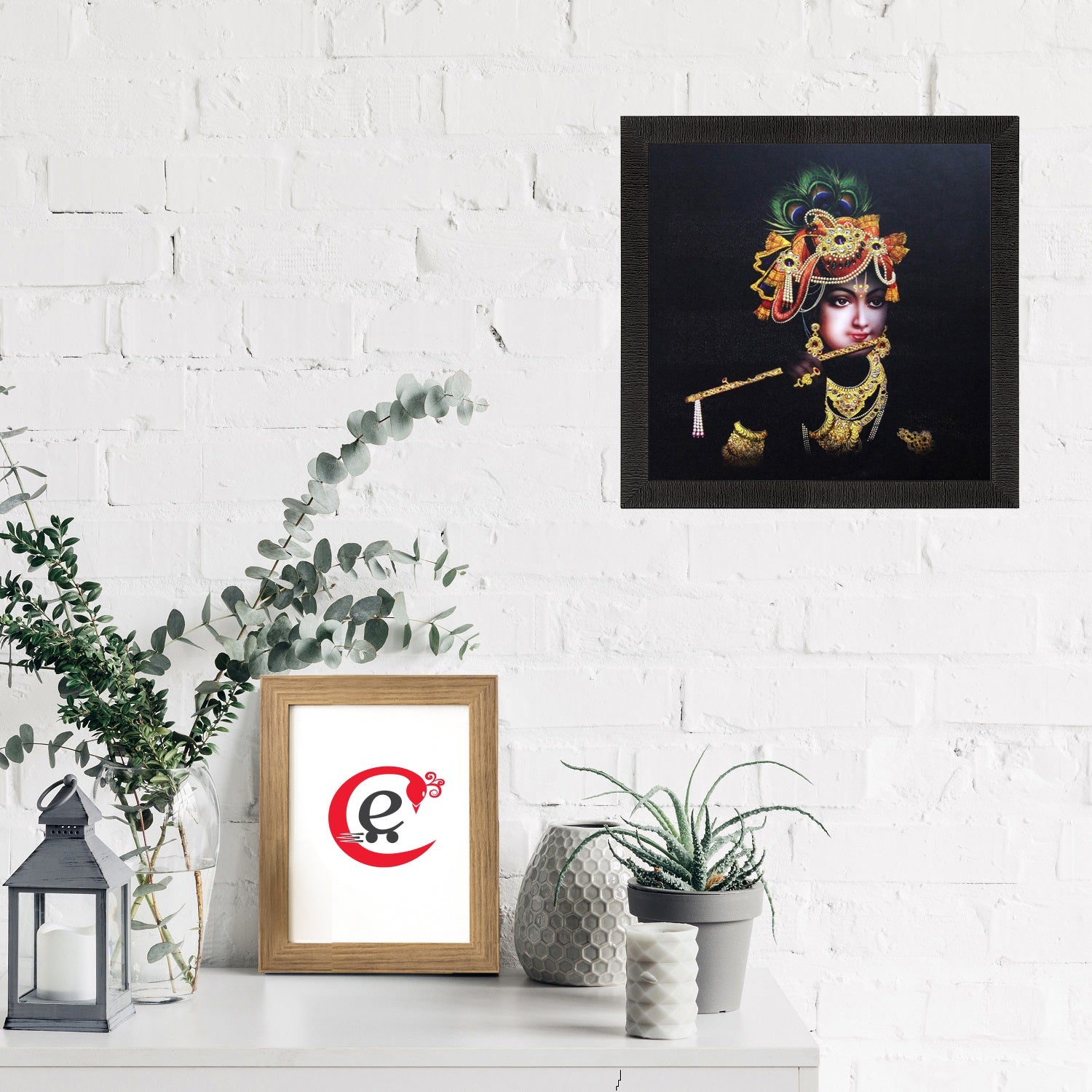 Krishna Playing Flute Painting Digital Printed Religious Wall Art Kafalo