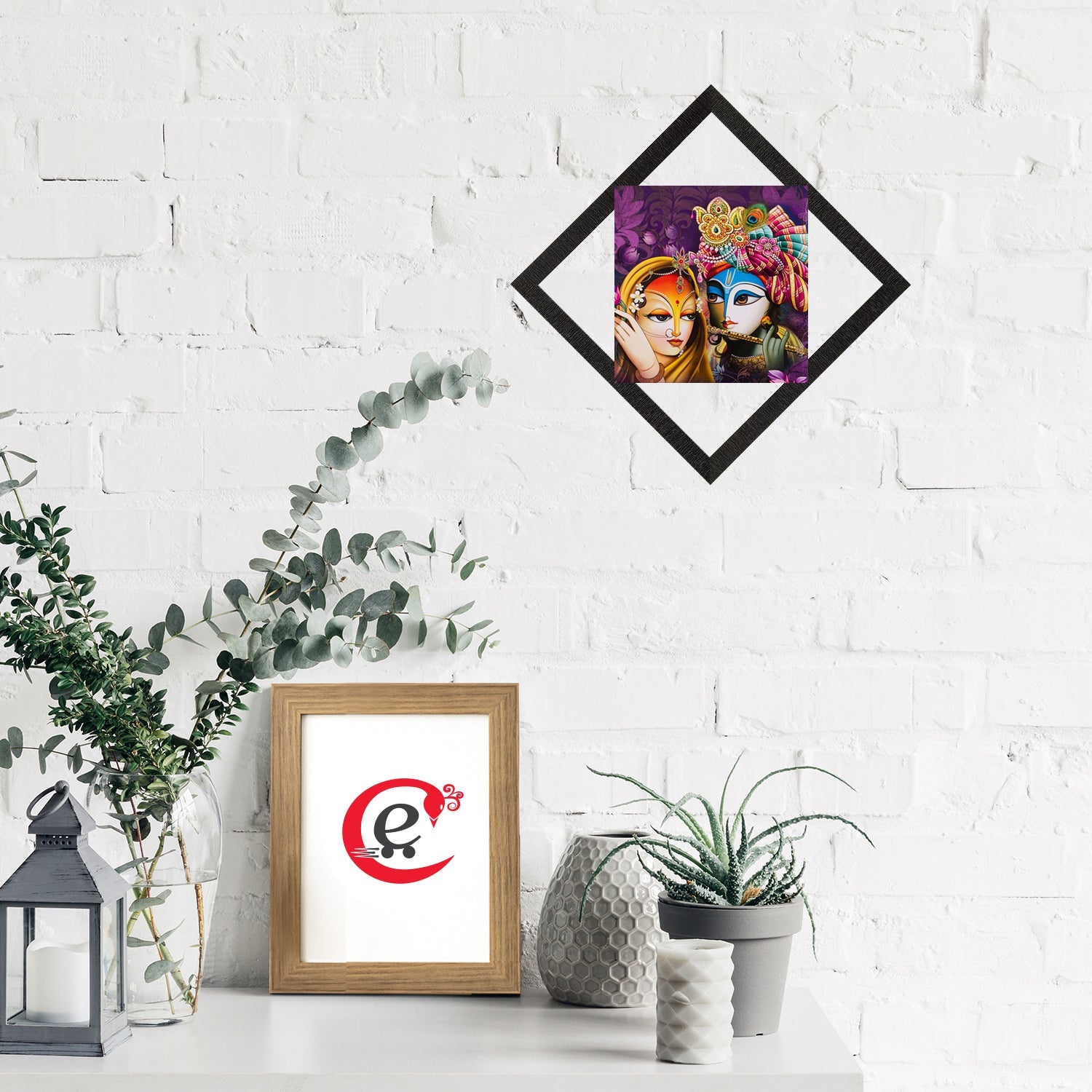 Radha & Krishna Playing Flute Painting Digital Printed Religious Wall Art Kafalo